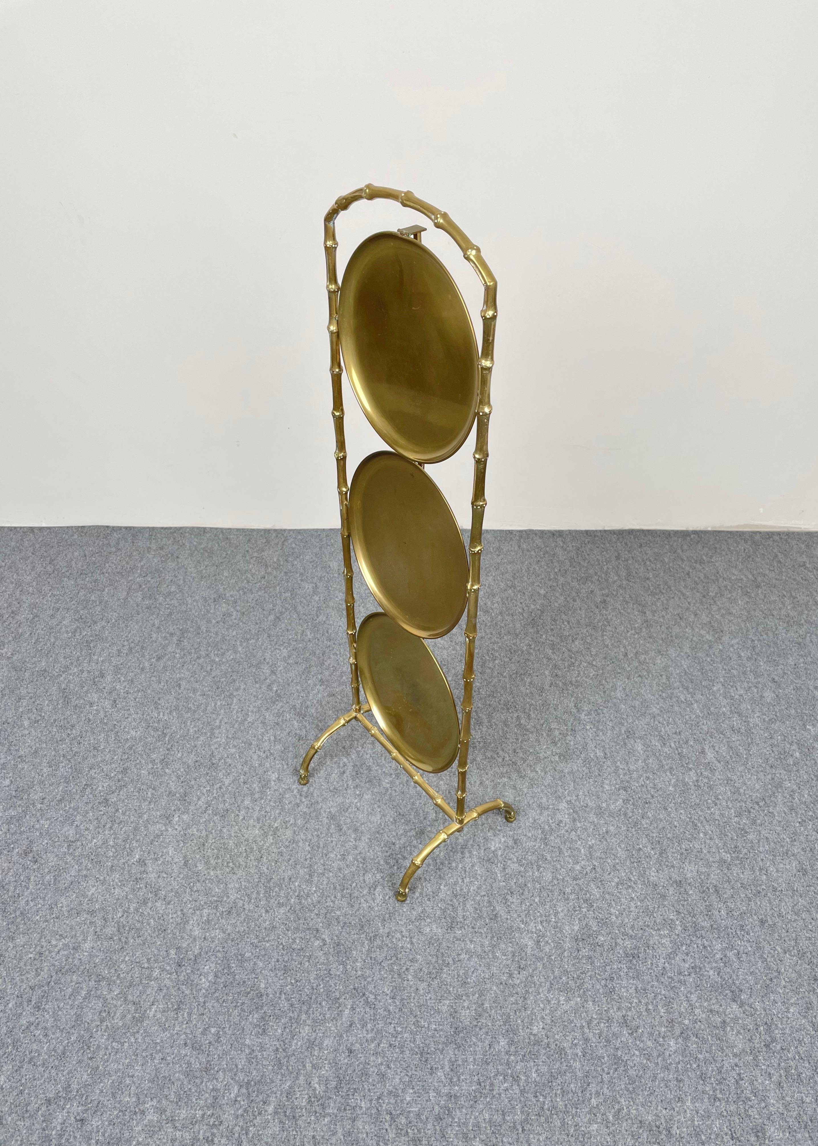 Faux Bamboo Brass Serving Tray Table by Maison Baguès, France 1950s 1