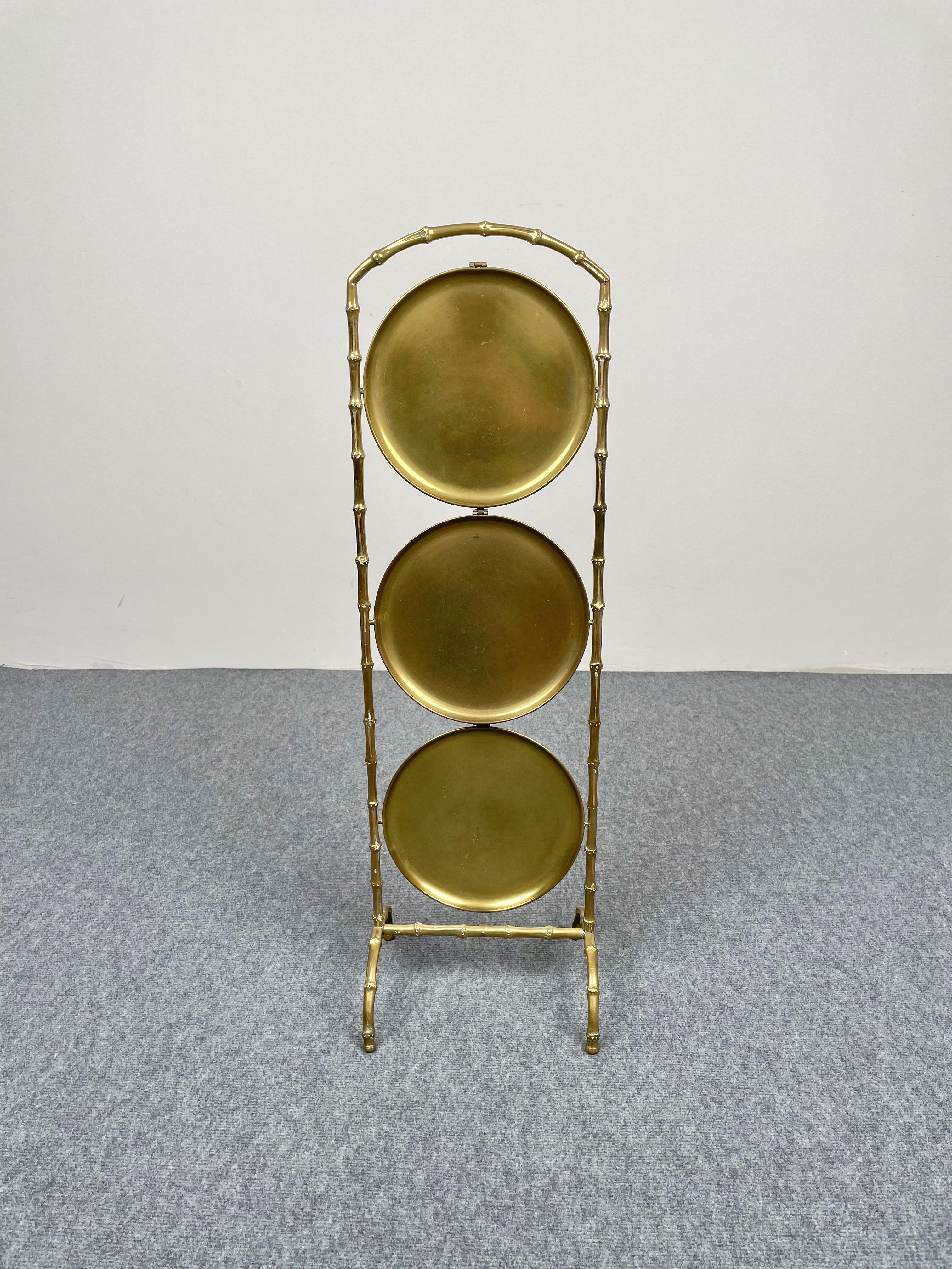 Faux Bamboo Brass Serving Tray Table by Maison Baguès, France 1950s 2