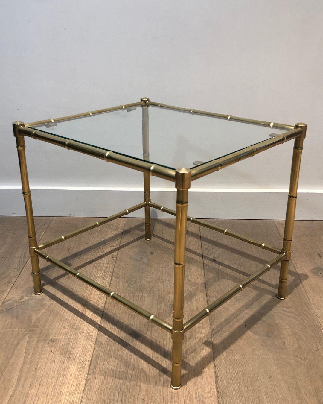 Mid-Century Modern Faux-Bamboo Brass Side Table in the Style of Jacques Adnet For Sale
