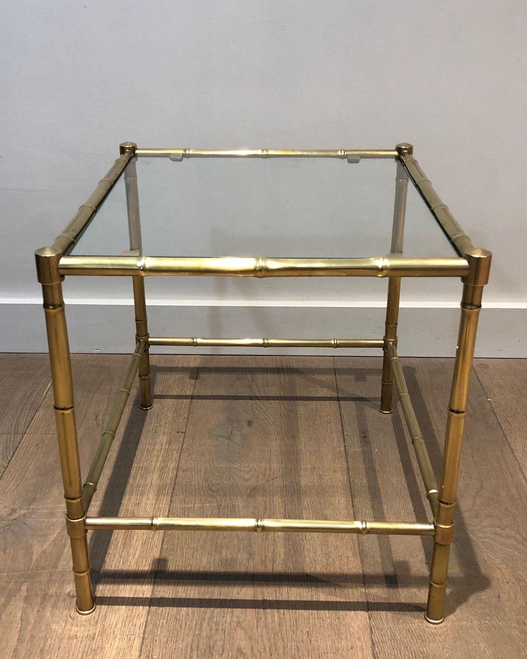 French Faux-Bamboo Brass Side Table in the Style of Jacques Adnet For Sale