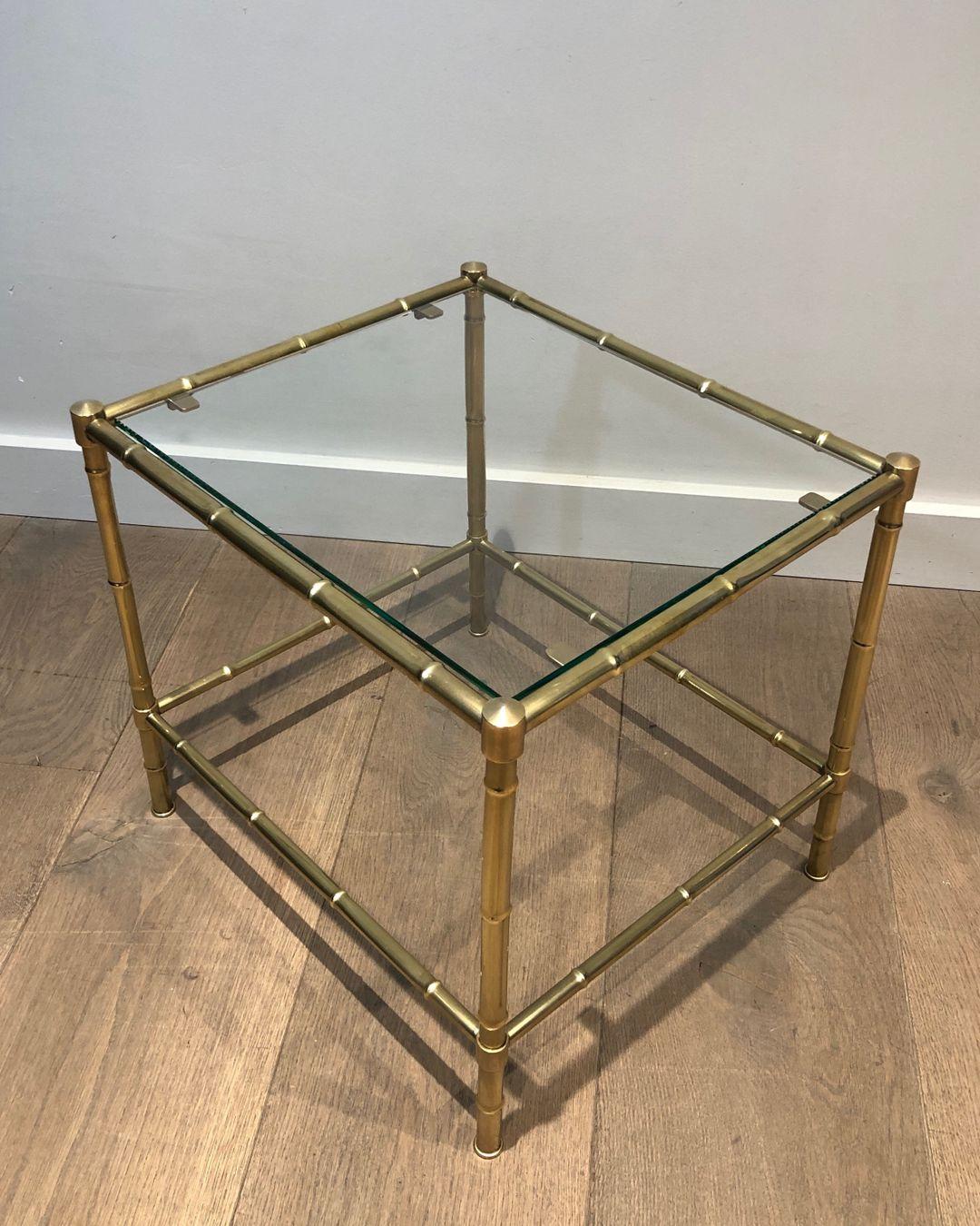 Faux-Bamboo Brass Side Table in the Style of Jacques Adnet In Good Condition For Sale In Marcq-en-Barœul, Hauts-de-France