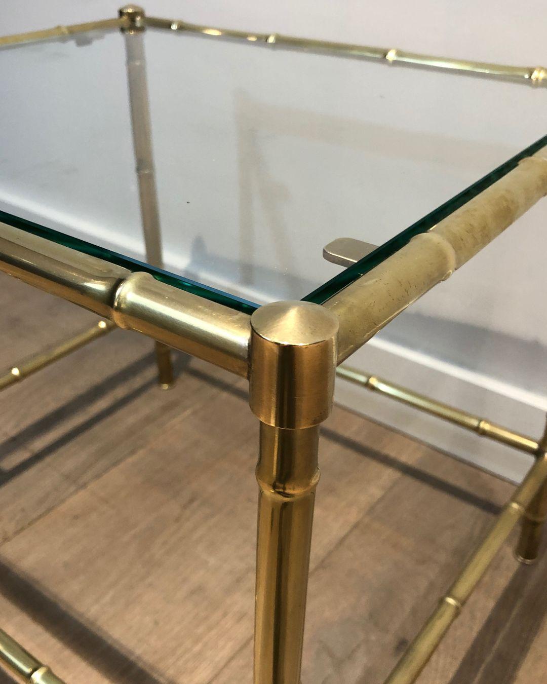 Faux-Bamboo Brass Side Table in the Style of Jacques Adnet For Sale 1