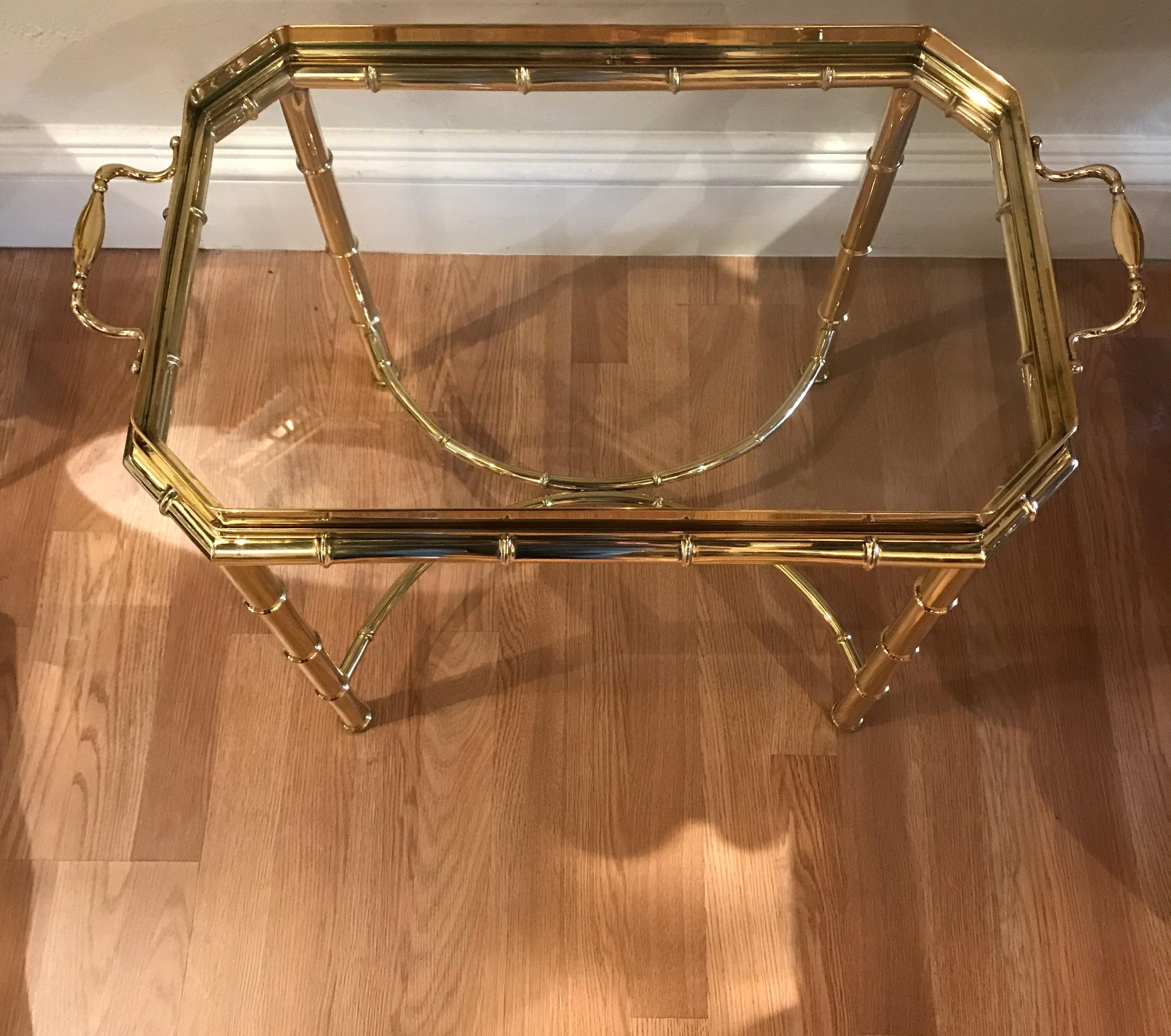 Polished brass faux bamboo tray table.