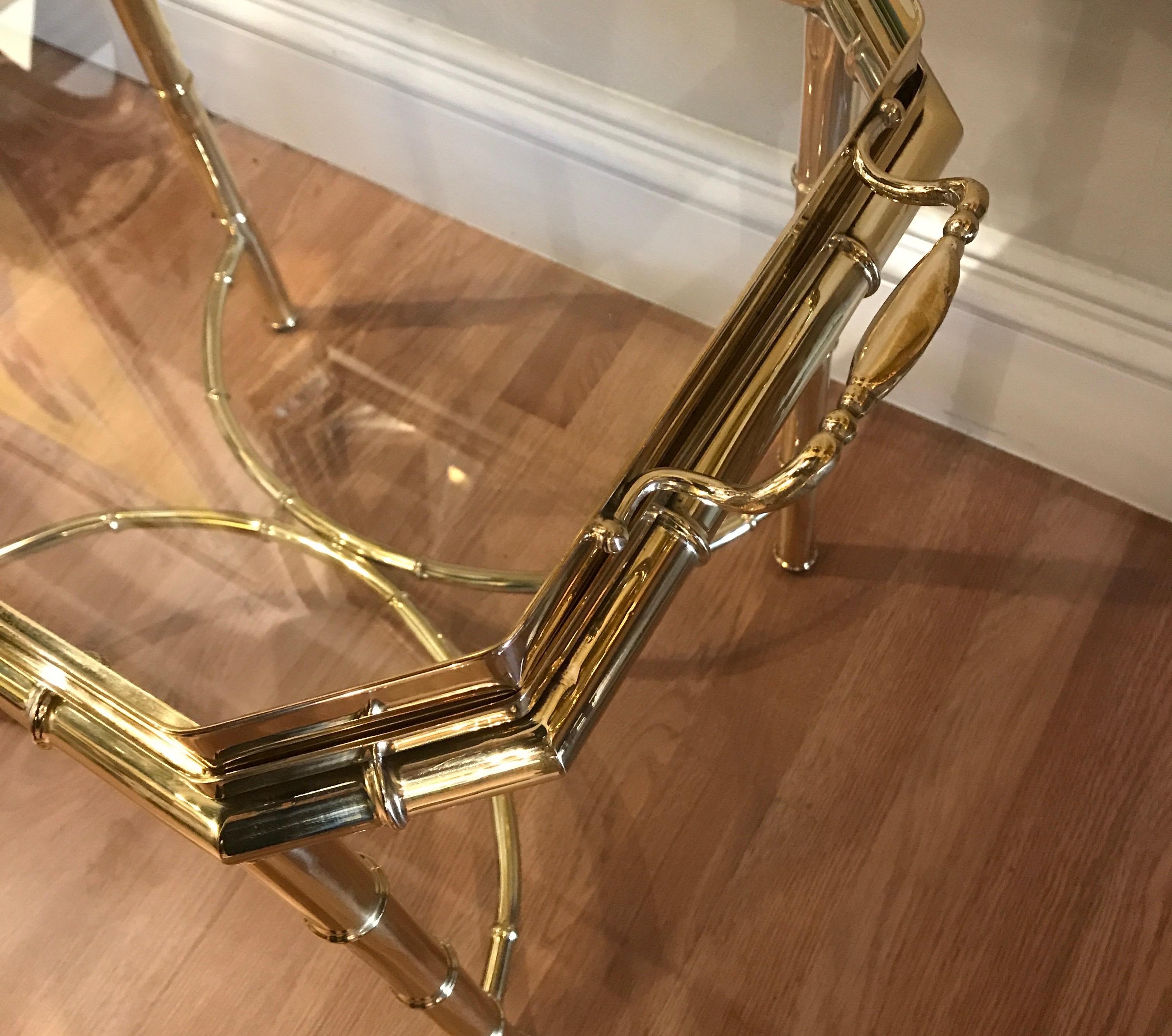 20th Century Faux Bamboo Brass Tray Cocktail Table