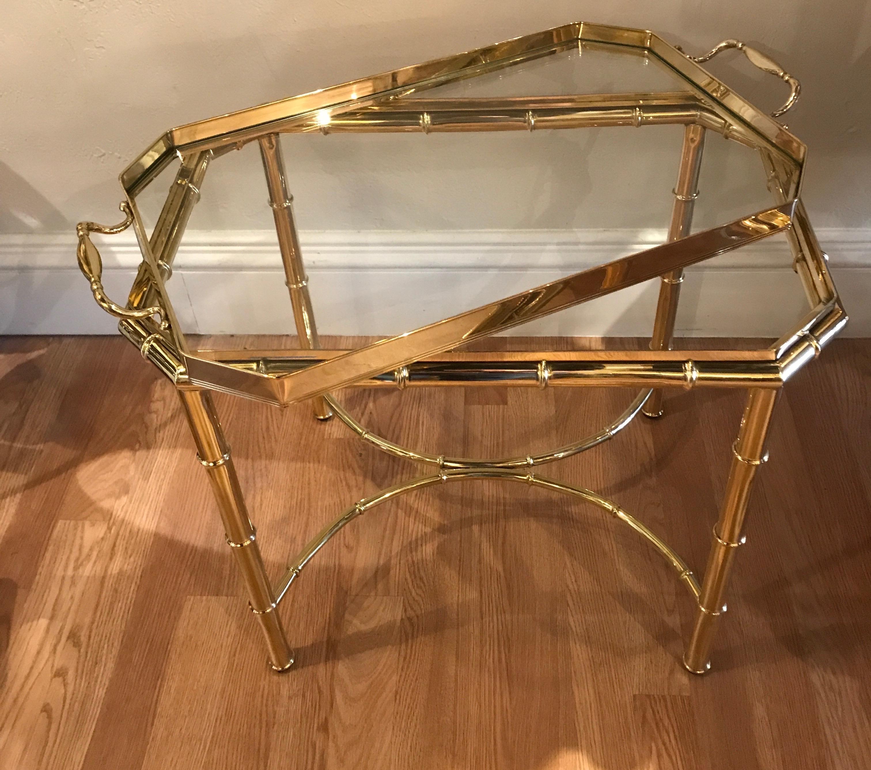 Faux Bamboo Brass Tray Cocktail Table 1