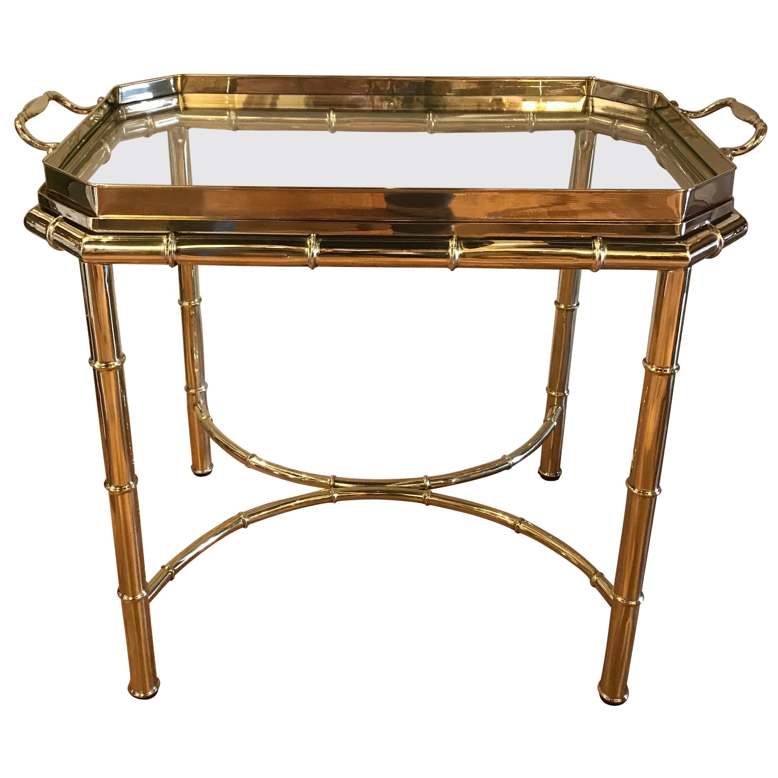 Faux Bamboo Brass Tray Cocktail Table