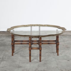 Faux Bamboo Brass Tray Top Cocktail Table, 1930s