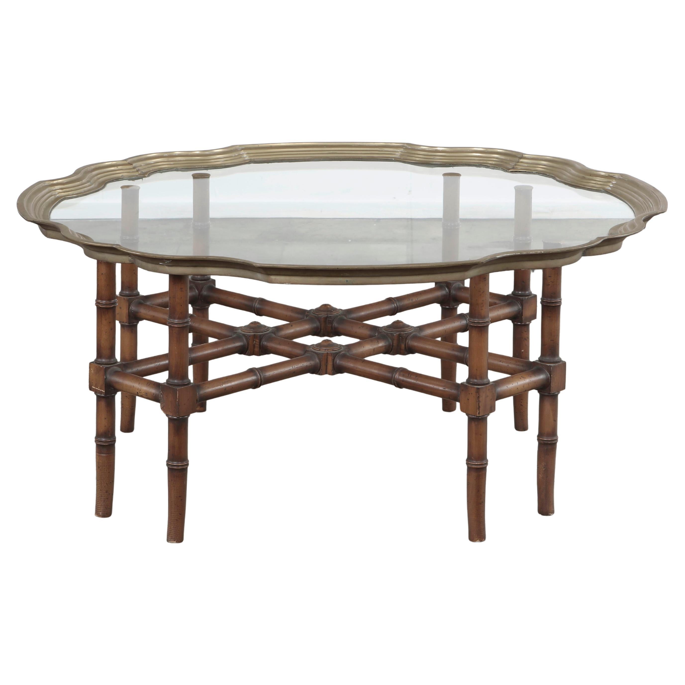 Faux Bamboo Brass Tray Top Cocktail Table, 1930s