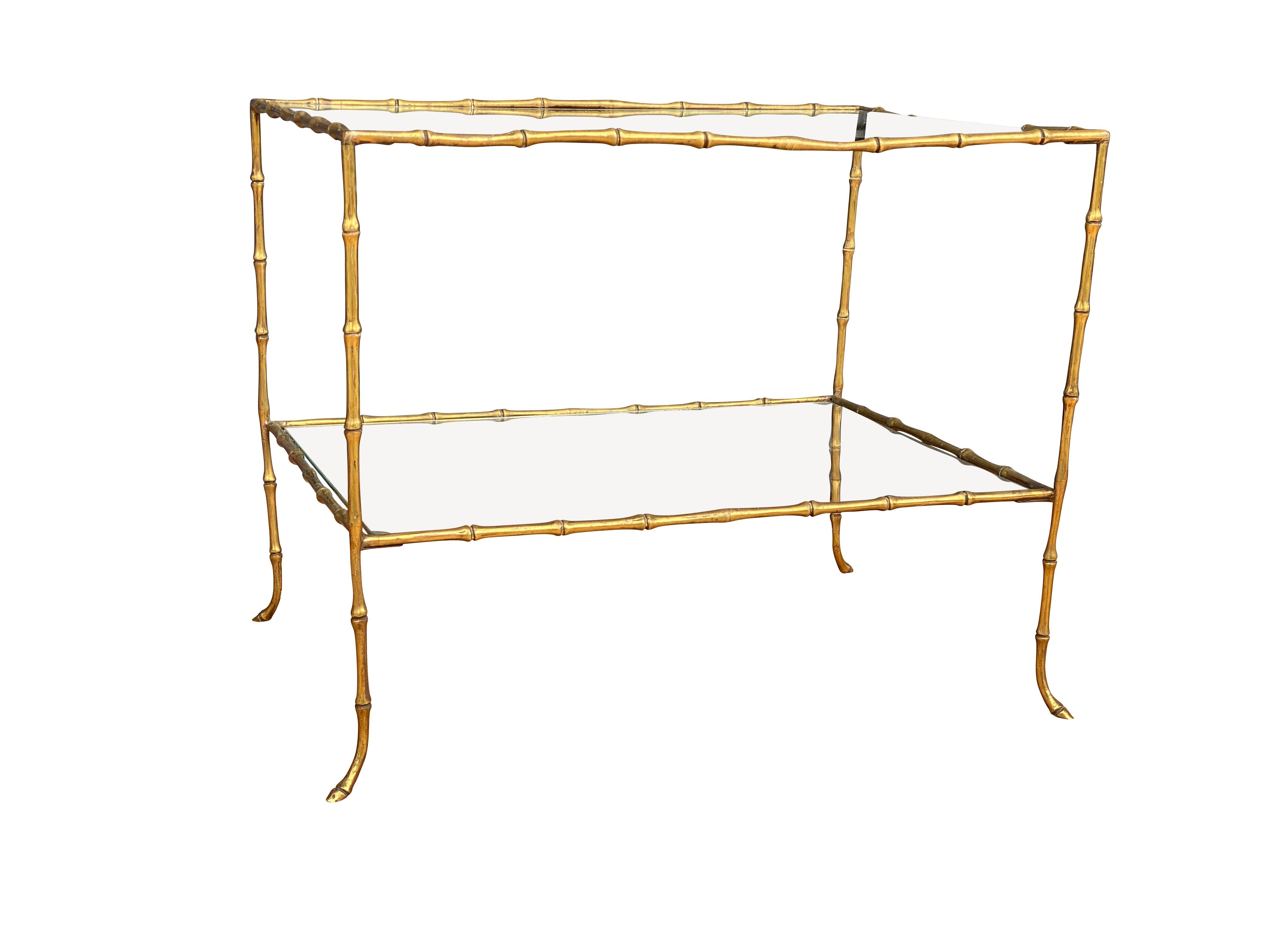 Mid-Century Modern Faux Bamboo Brass Two-Tier Table Attributed to Maison Bagues