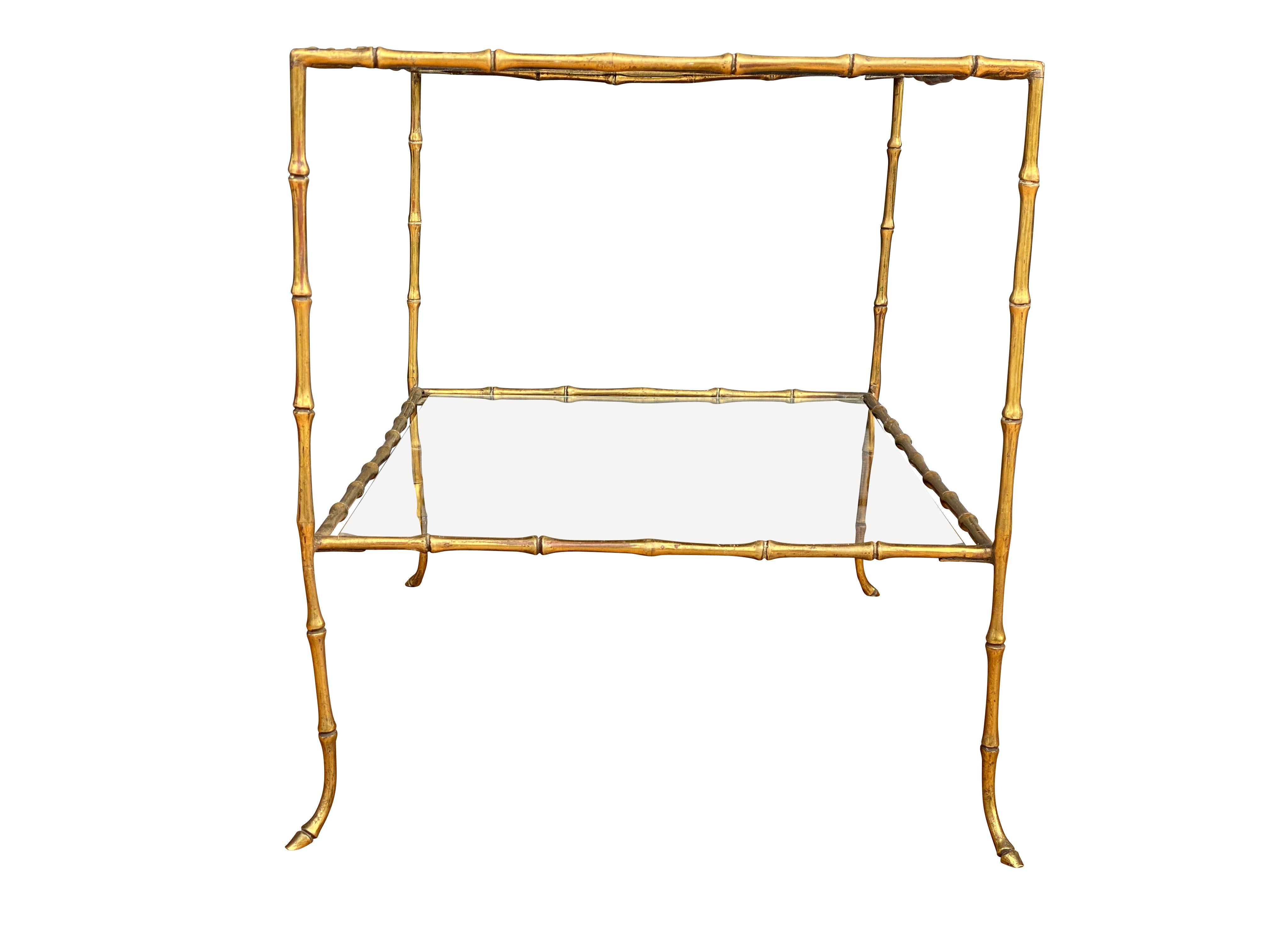 European Faux Bamboo Brass Two-Tier Table Attributed to Maison Bagues