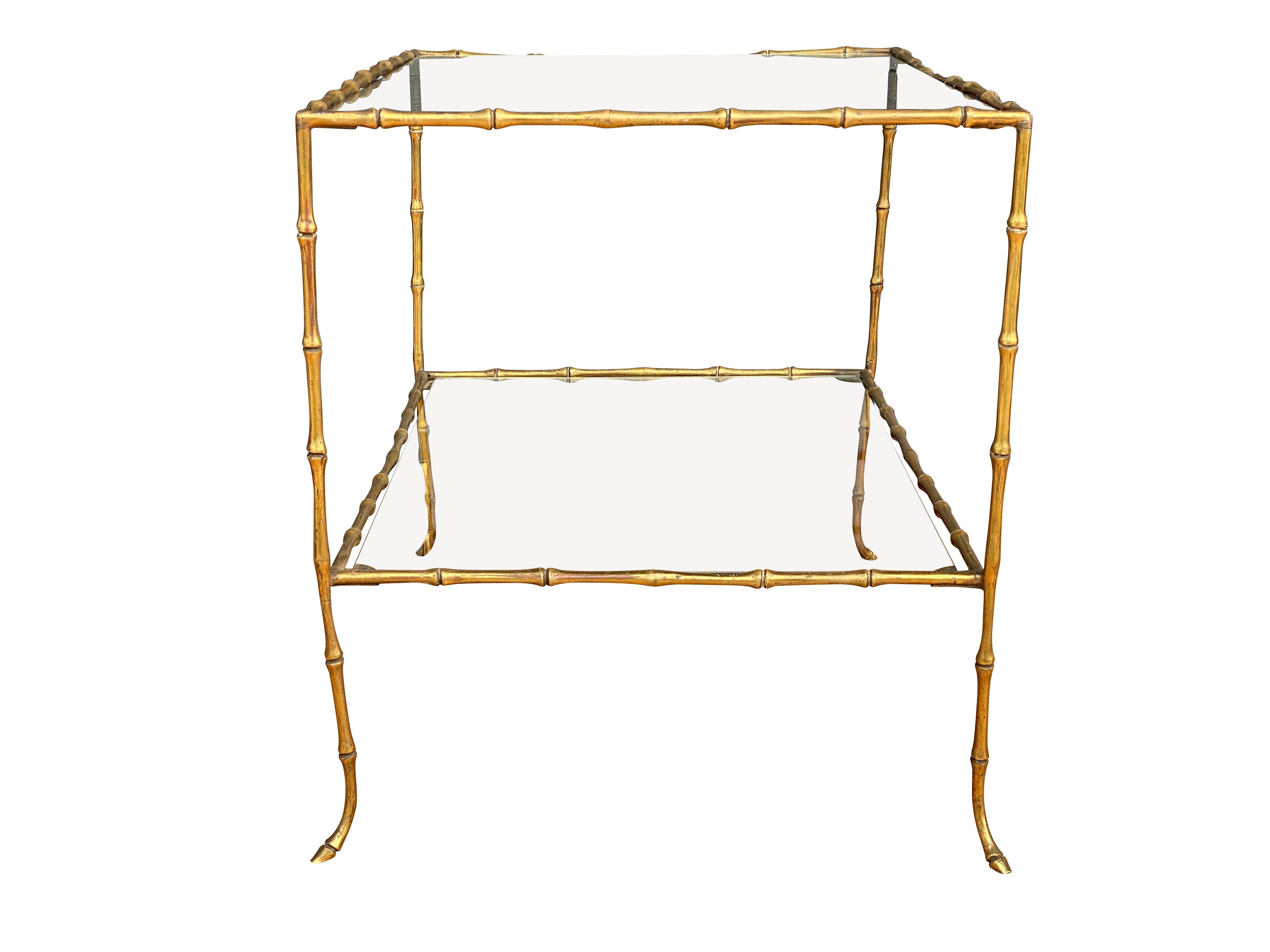 Faux Bamboo Brass Two-Tier Table Attributed to Maison Bagues In Good Condition In Essex, MA