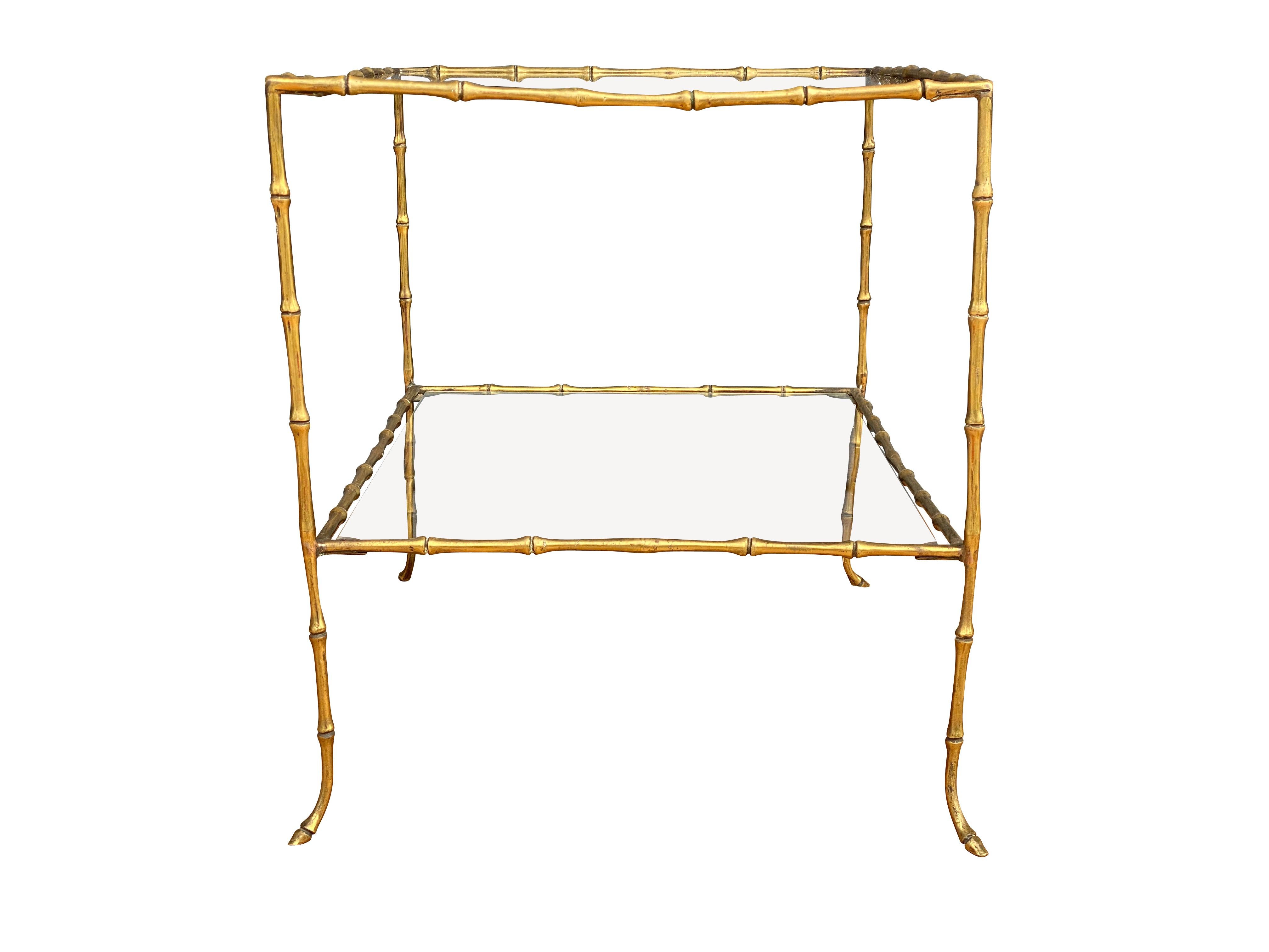 20th Century Faux Bamboo Brass Two-Tier Table Attributed to Maison Bagues