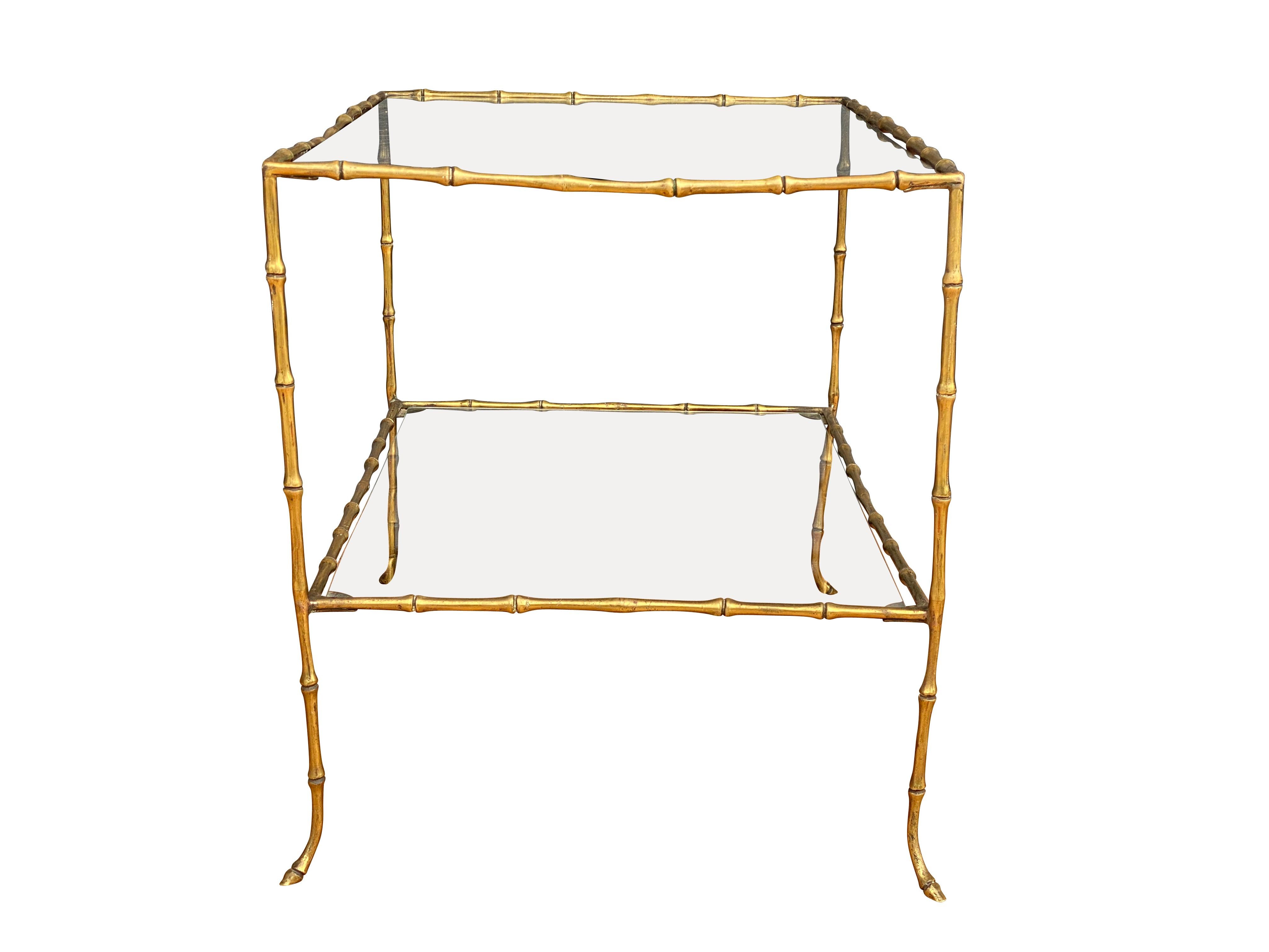Faux Bamboo Brass Two-Tier Table Attributed to Maison Bagues 1