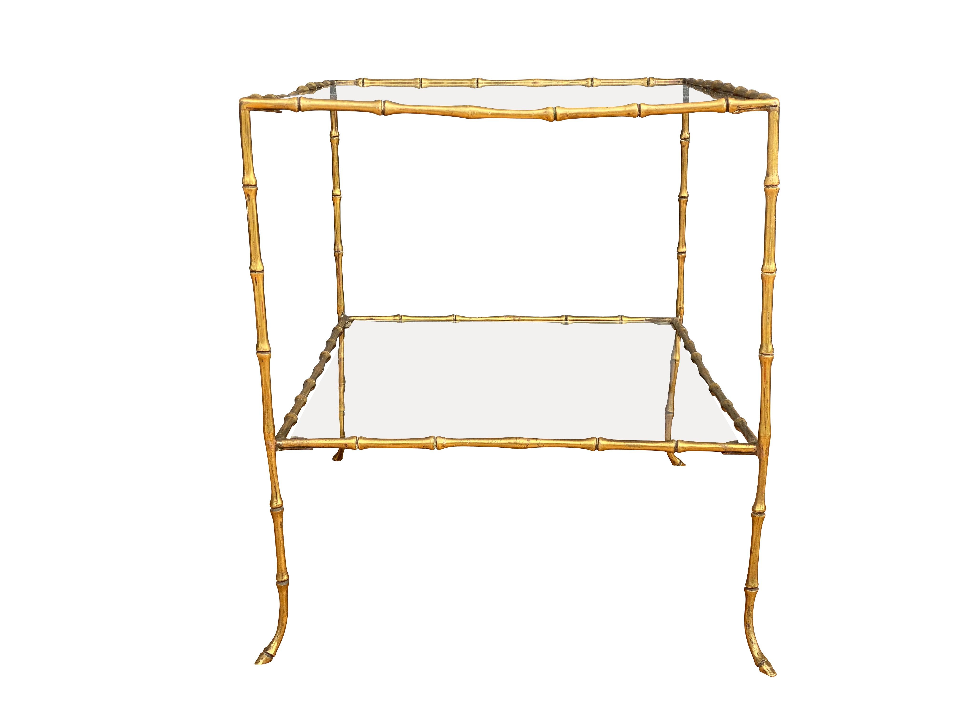 Faux Bamboo Brass Two-Tier Table Attributed to Maison Bagues 2