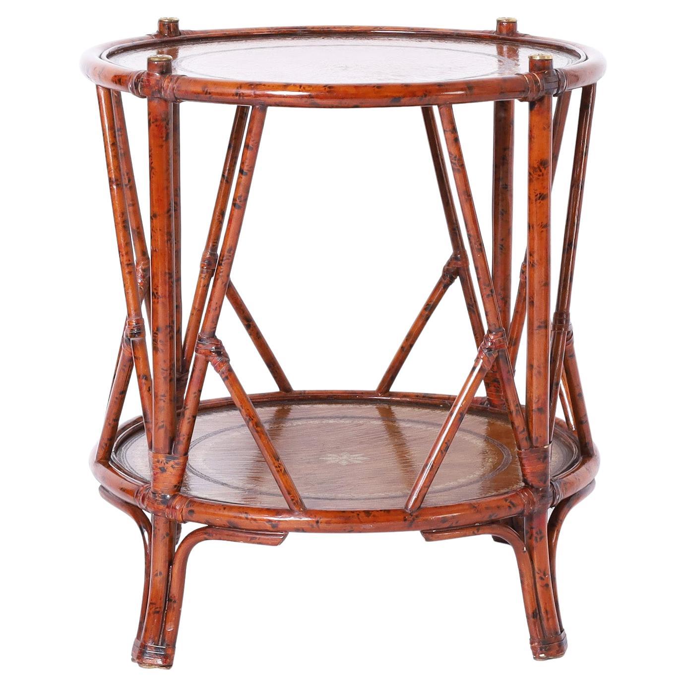 Faux Bamboo British Colonial Style Occasional Table by Maitland-Smith For Sale