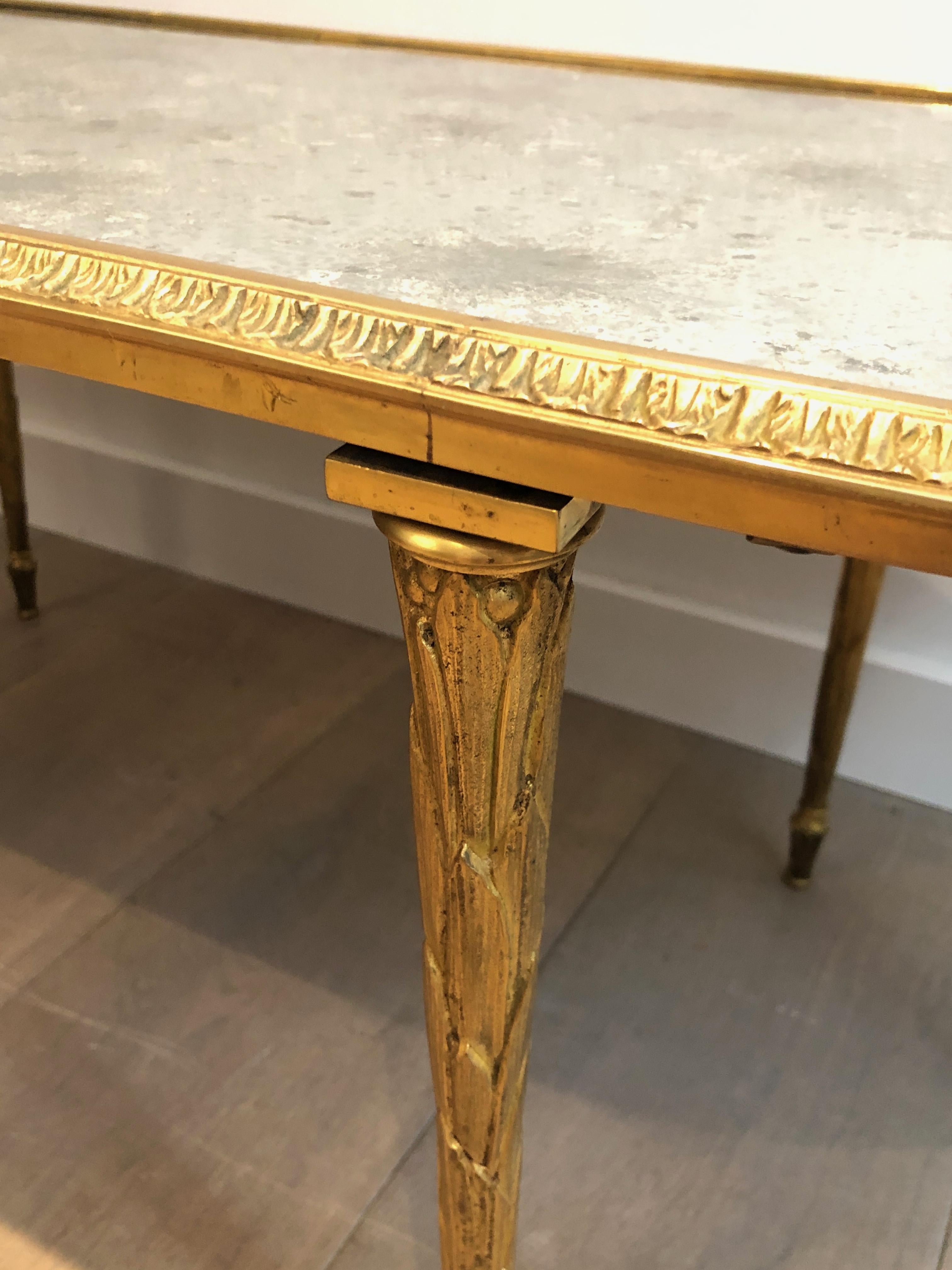 Faux-Bamboo Bronze Coffee Table with Eglomised Mirror Top by Maison Baguès 4