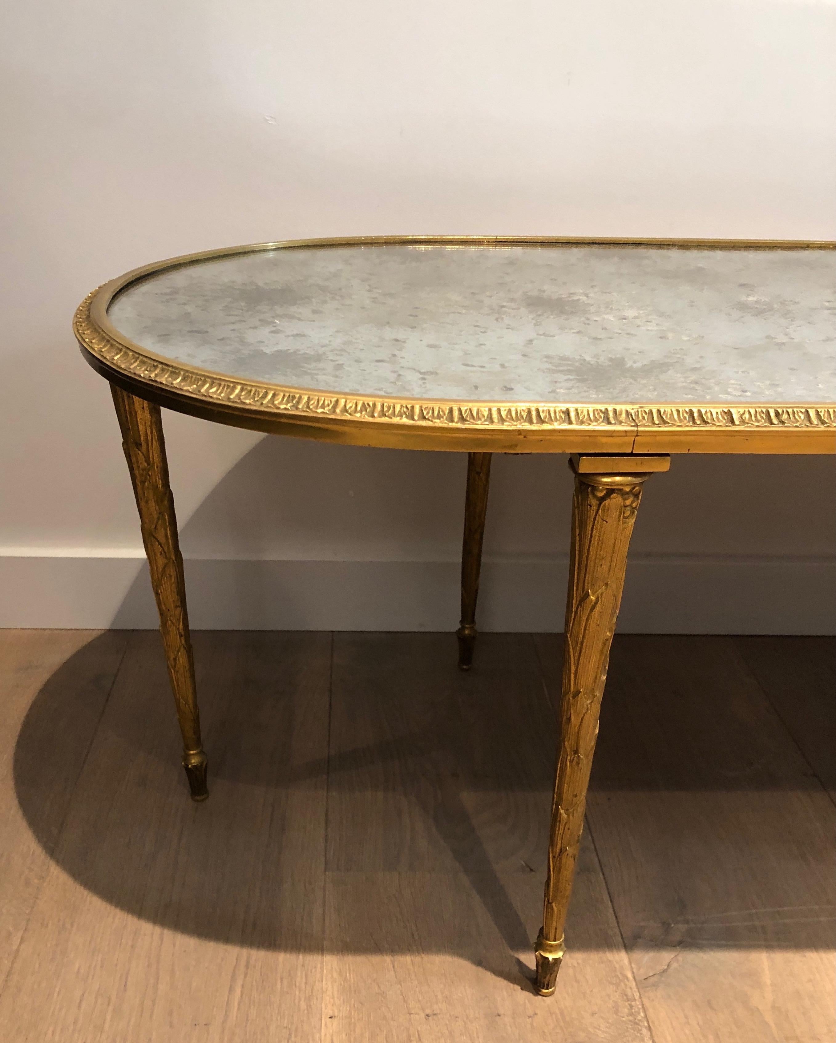 Faux-Bamboo Bronze Coffee Table with Eglomised Mirror Top by Maison Baguès 8