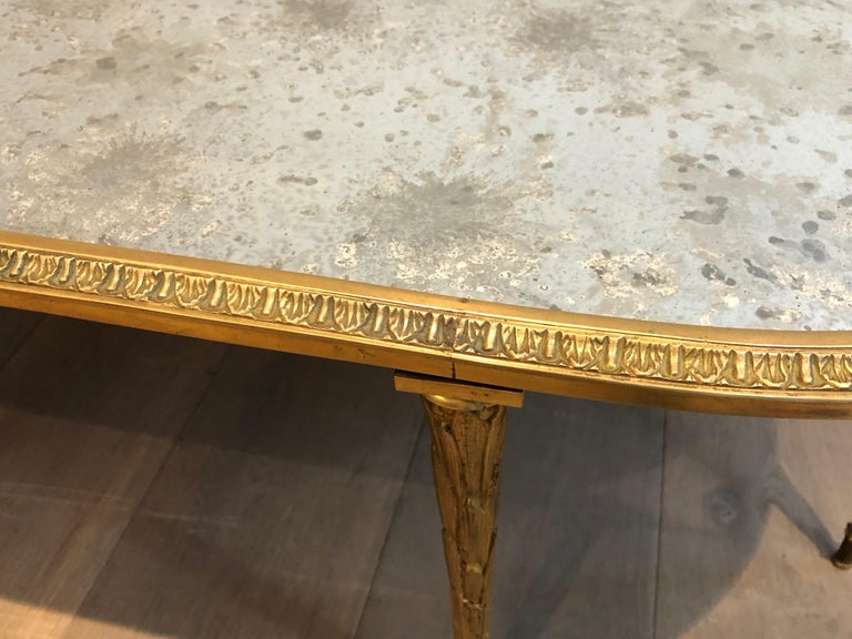 Faux-Bamboo Bronze Coffee Table with Eglomised Mirror Top by Maison Baguès 10