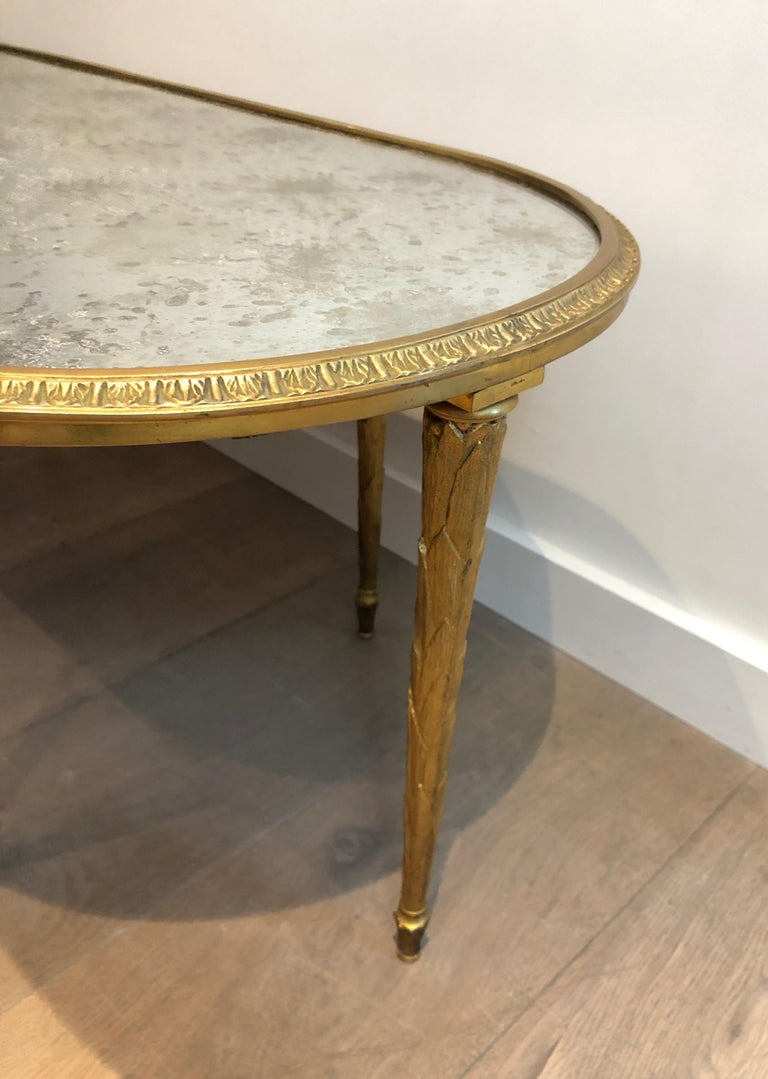 Faux-Bamboo Bronze Coffee Table with Eglomised Mirror Top by Maison Baguès 11