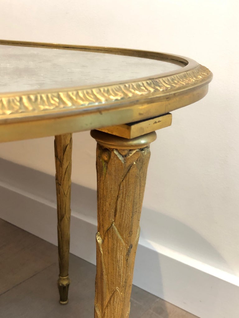 Faux-Bamboo Bronze Coffee Table with Eglomised Mirror Top by Maison Baguès 12