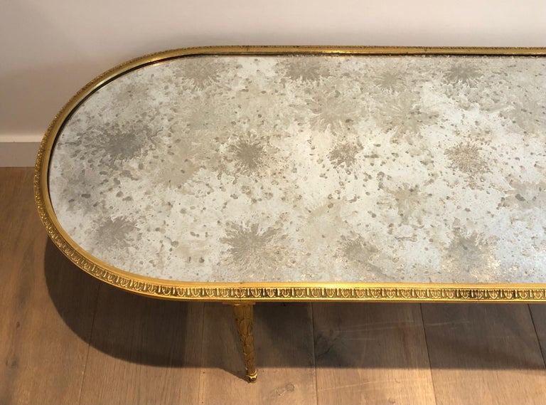 Faux-Bamboo Bronze Coffee Table with Eglomised Mirror Top by Maison Baguès In Good Condition In Marcq-en-Baroeul, FR