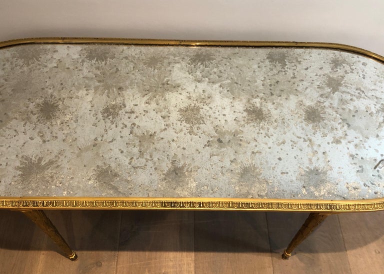 Mid-20th Century Faux-Bamboo Bronze Coffee Table with Eglomised Mirror Top by Maison Baguès