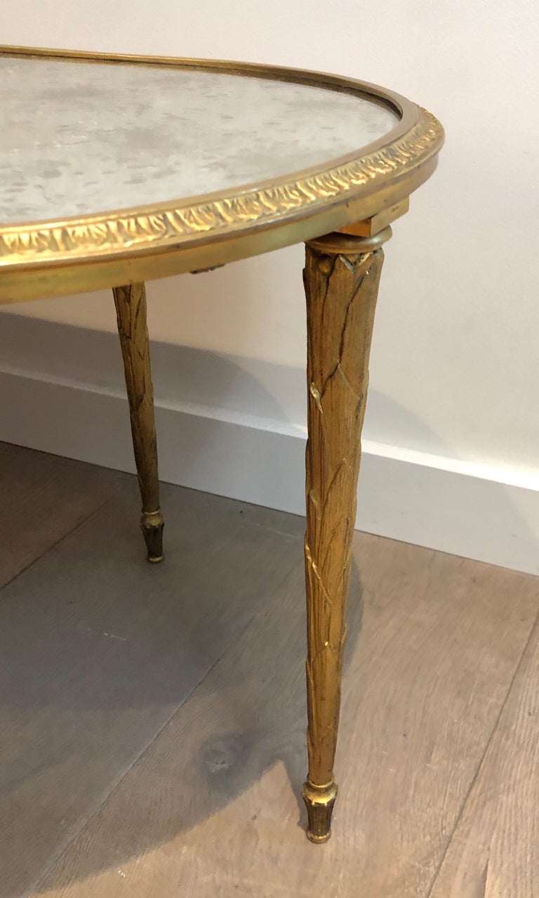 Faux-Bamboo Bronze Coffee Table with Eglomised Mirror Top by Maison Baguès 3