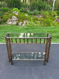Faux Bamboo Bronze Metal And Glass Sofa Table