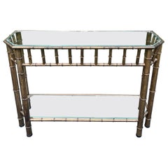 Faux Bamboo Bronze Metal And Glass Sofa Table