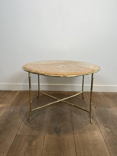 Faux-Bamboo Bronze Round Coffee Table with Onyx Top.French Work by Maison Baguès