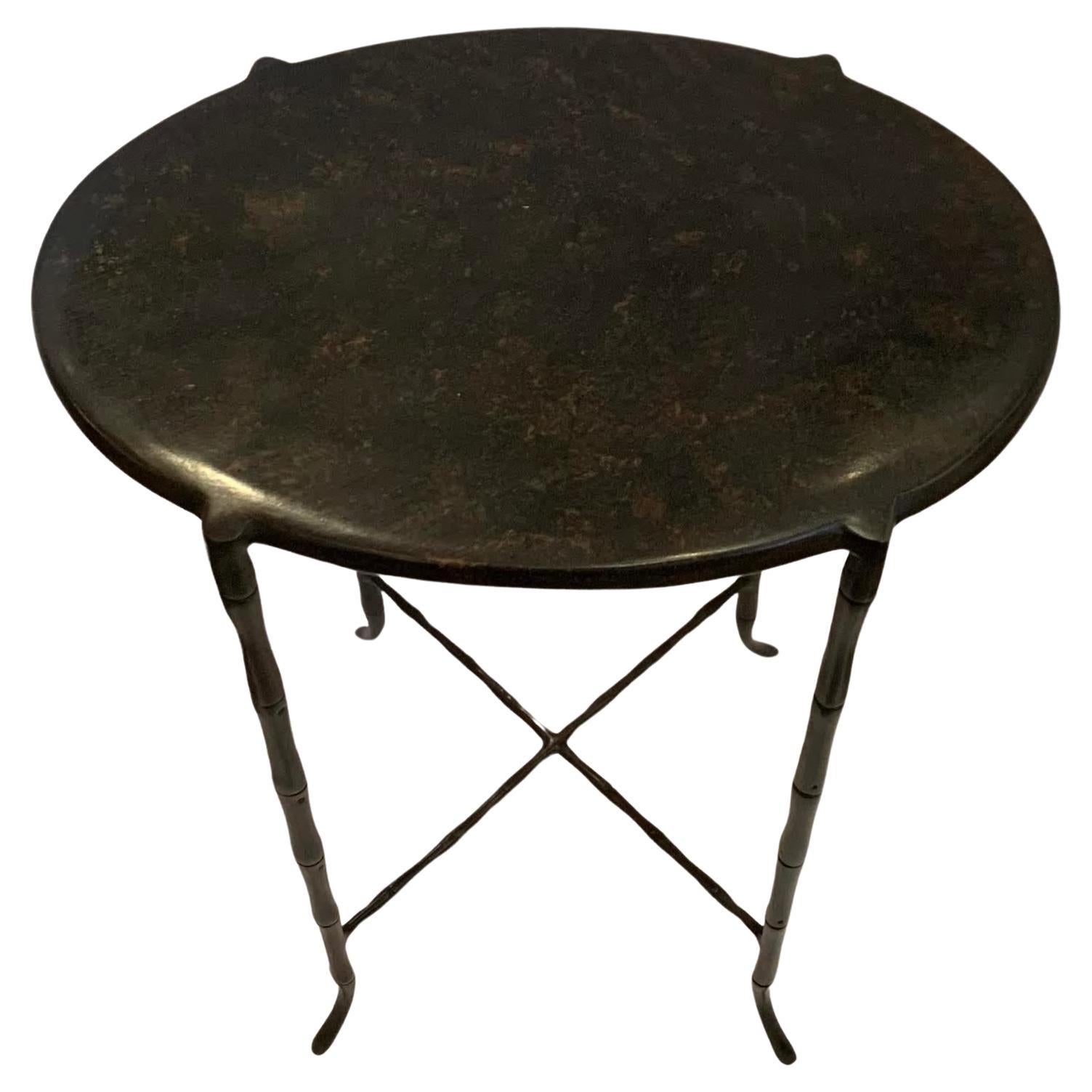 Faux Bamboo Bronze Slight Oval Top Side Table, Germany, Contemporary For Sale