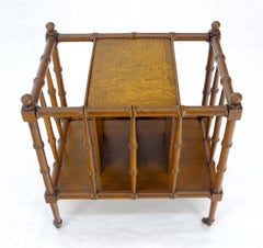 Faux Bamboo & Burl Canterbury Magazine Rack Stand Table on Brass Wheels MINT!
