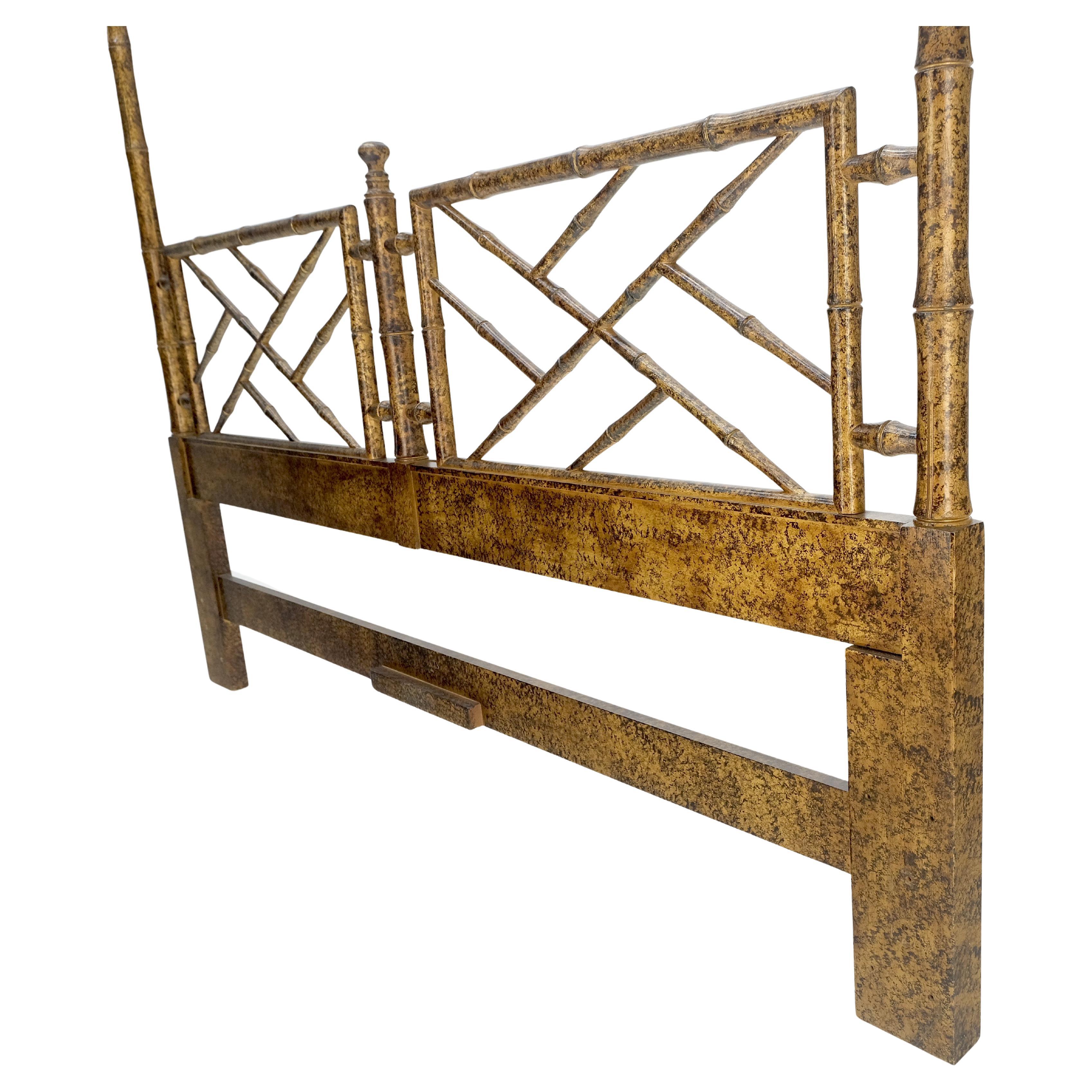 Hollywood Regency Faux Bamboo c1970s Tortoise Finish King Size Decorative Headboard Bed MINT! For Sale