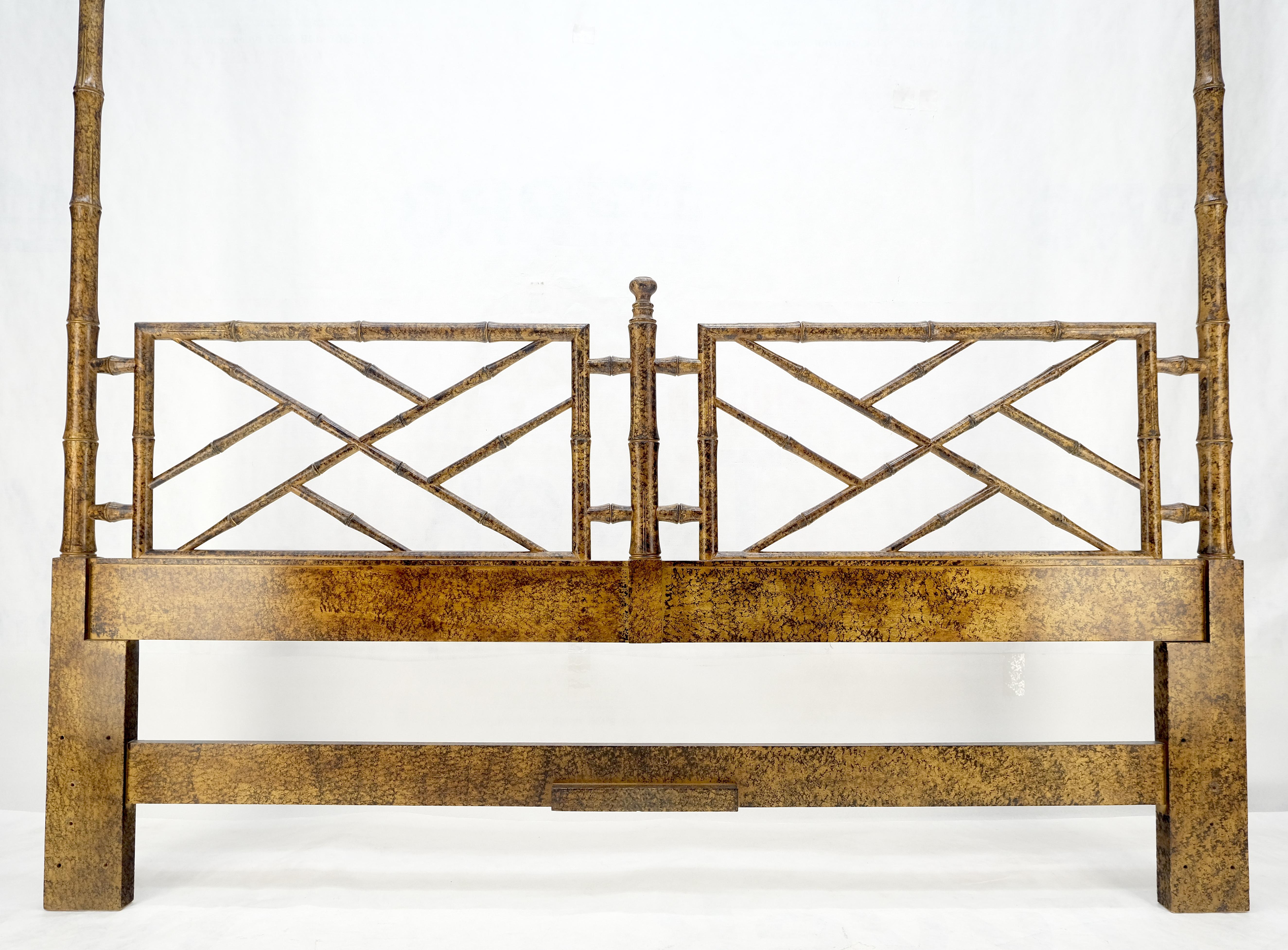 Hardwood Faux Bamboo c1970s Tortoise Finish King Size Decorative Headboard Bed MINT! For Sale