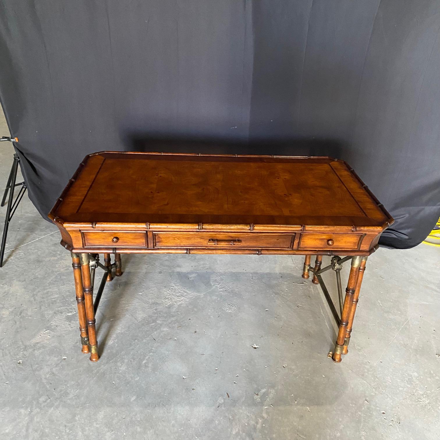 Faux Bamboo Campaign Style Burlwood Desk or Writing Table 5