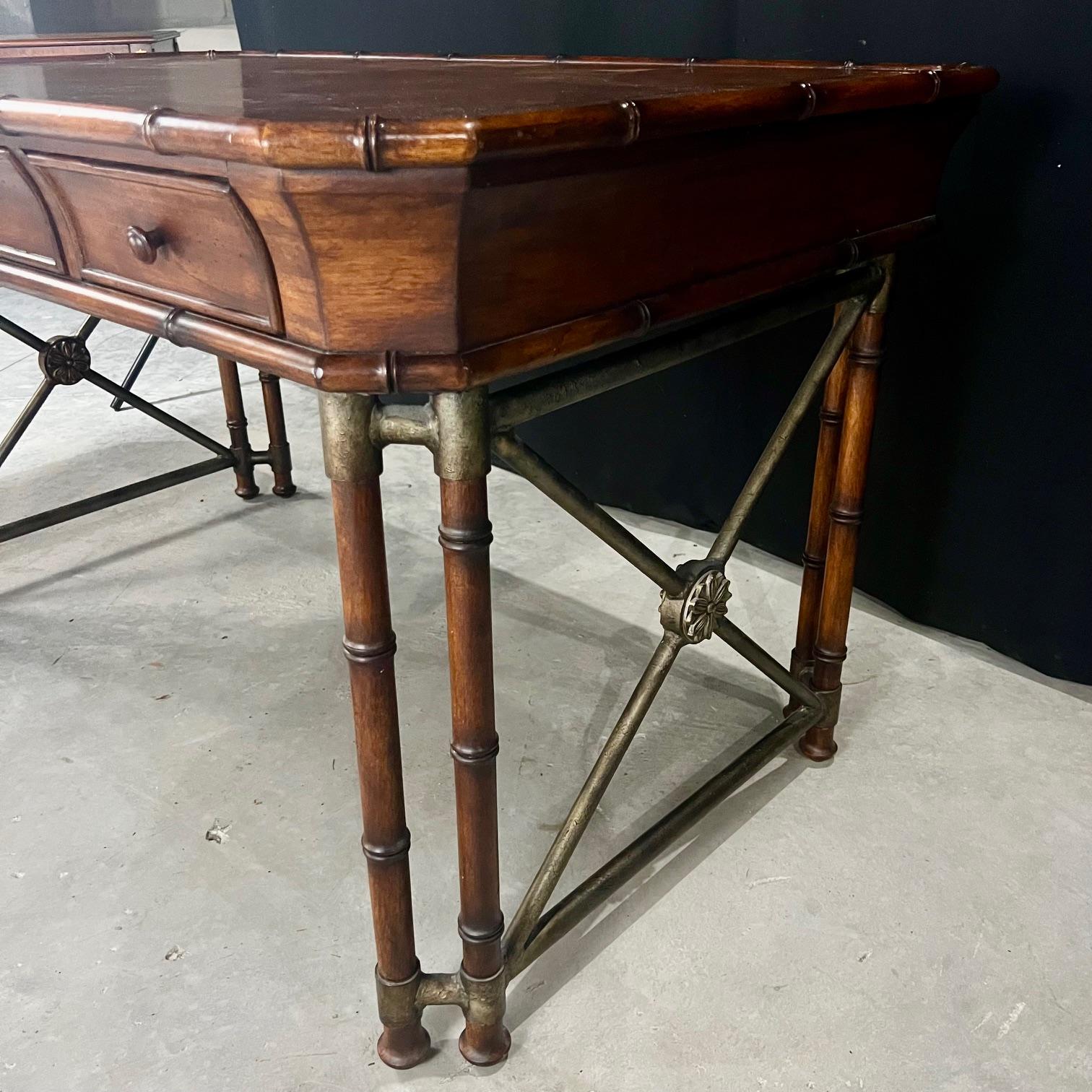 Faux Bamboo Campaign Style Burlwood Desk or Writing Table For Sale 5