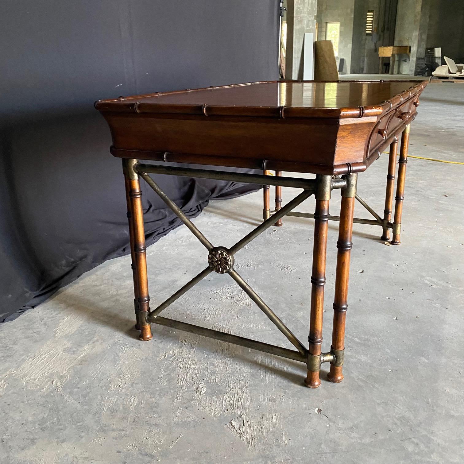 Faux Bamboo Campaign Style Burlwood Desk or Writing Table 6