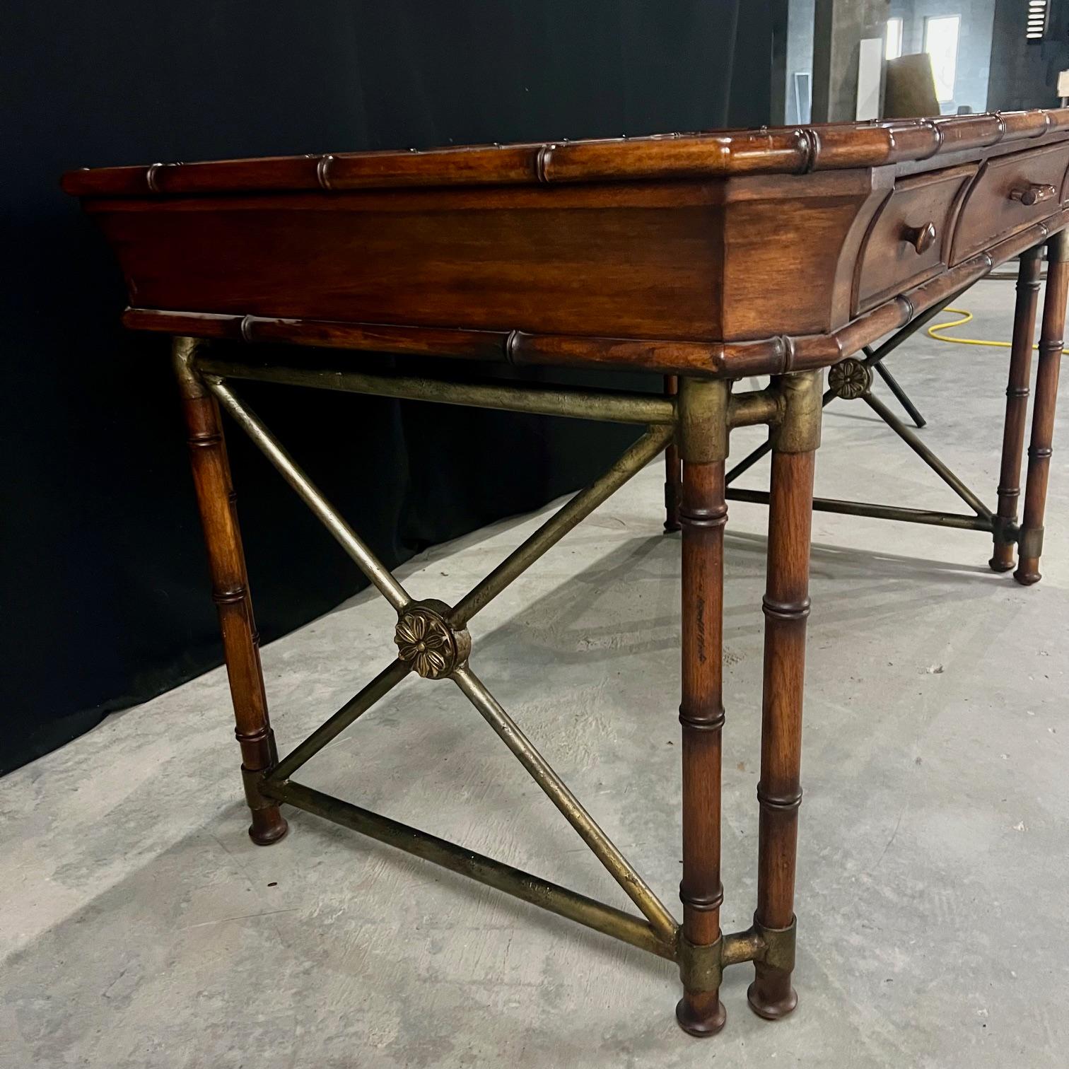 Faux Bamboo Campaign Style Burlwood Desk or Writing Table For Sale 6