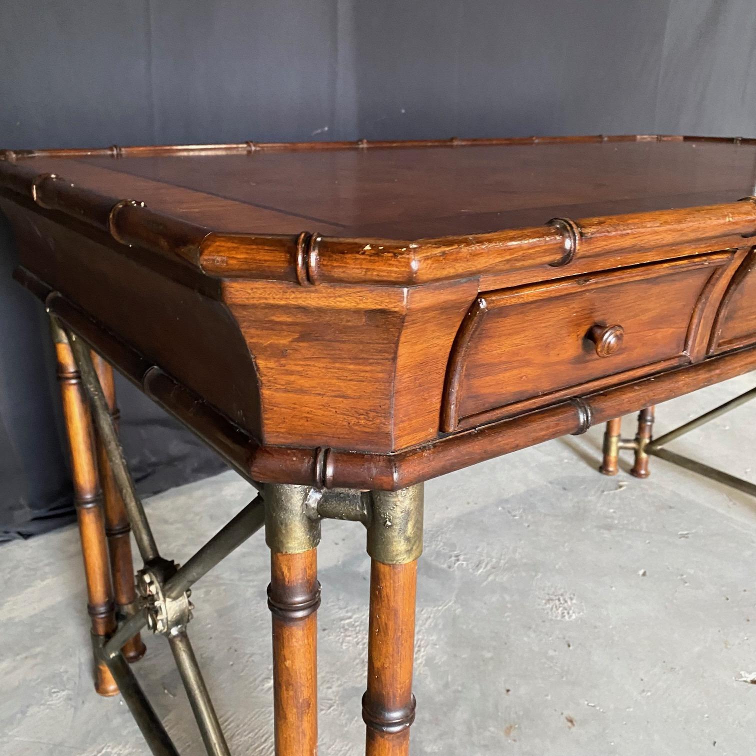 Faux Bamboo Campaign Style Burlwood Desk or Writing Table 7