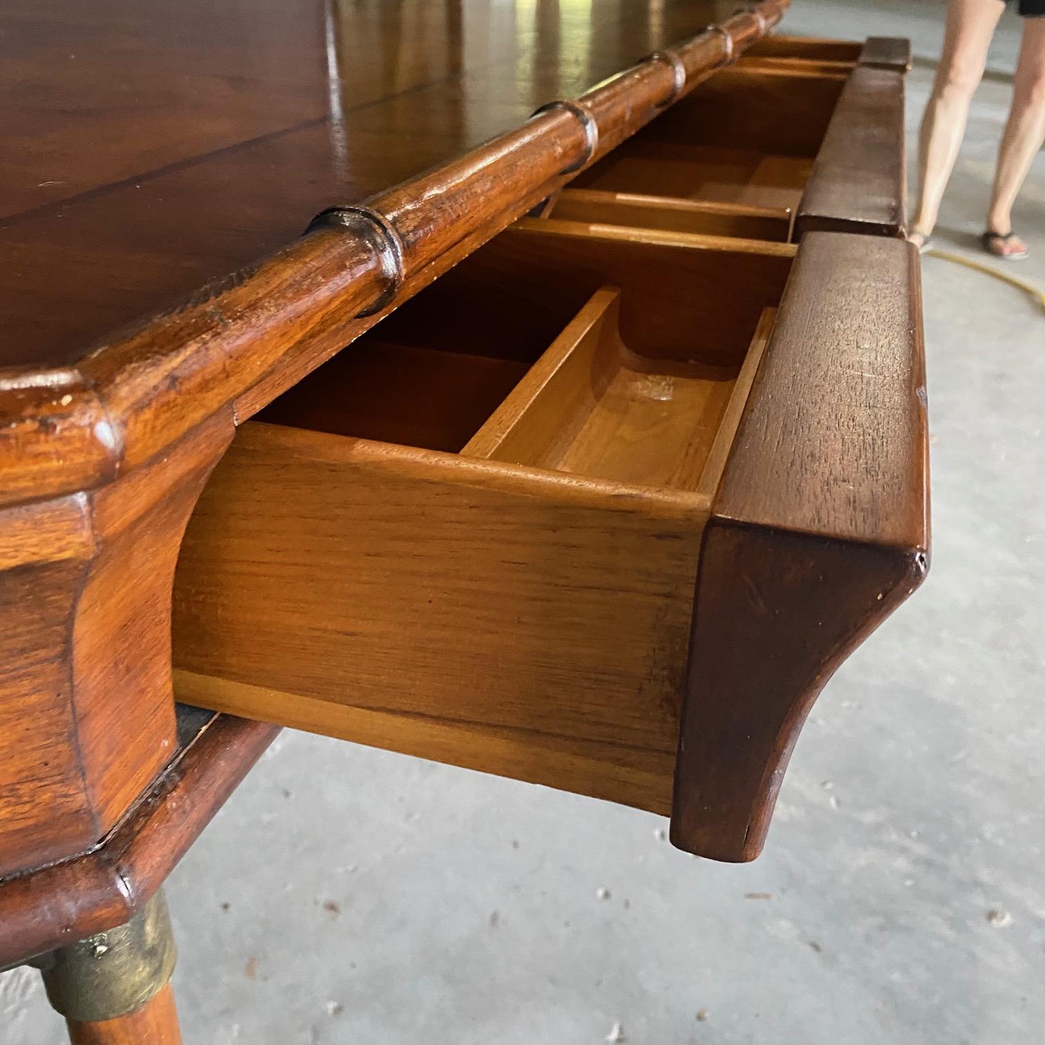 Faux Bamboo Campaign Style Burlwood Desk or Writing Table 11