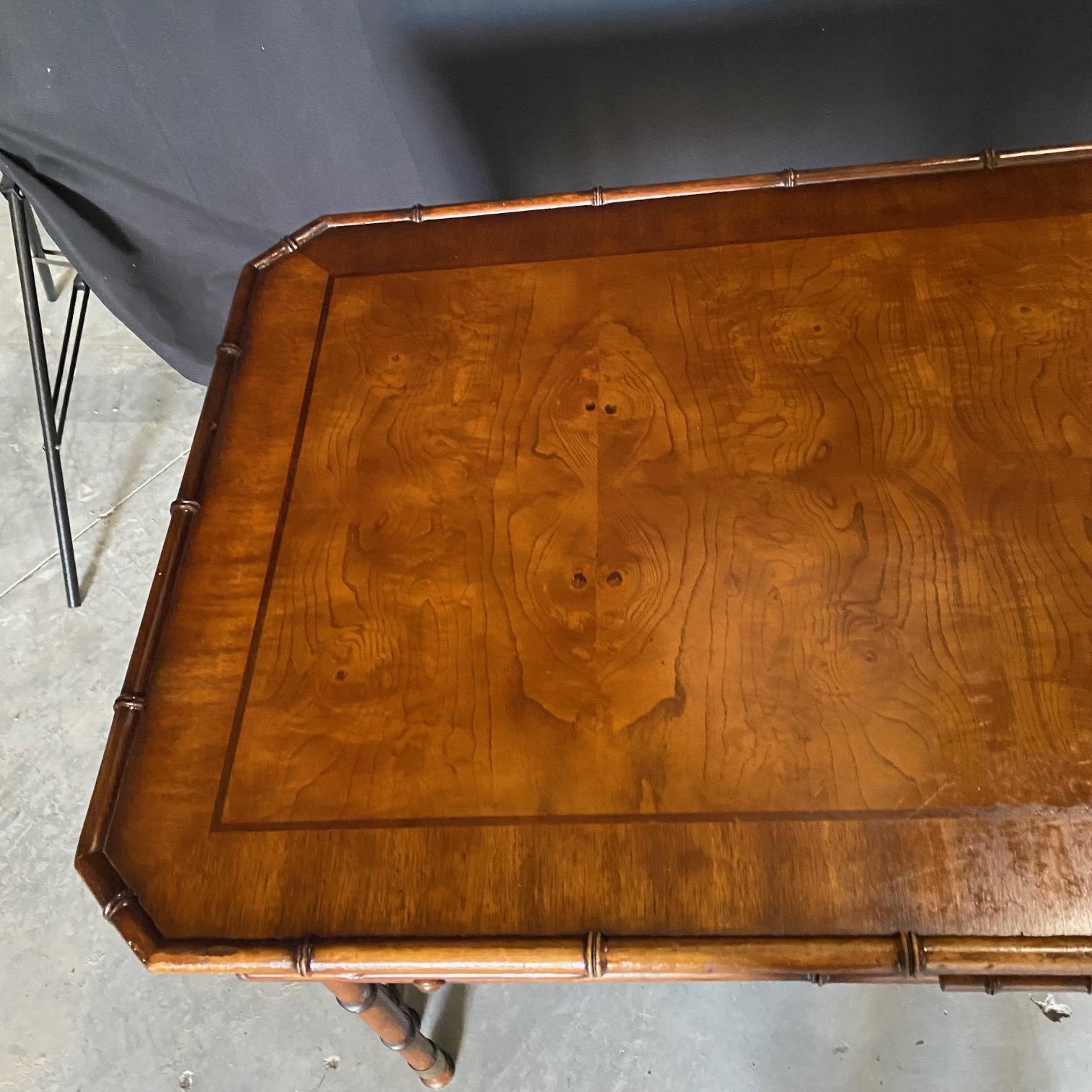 Faux Bamboo Campaign Style Burlwood Desk or Writing Table 12