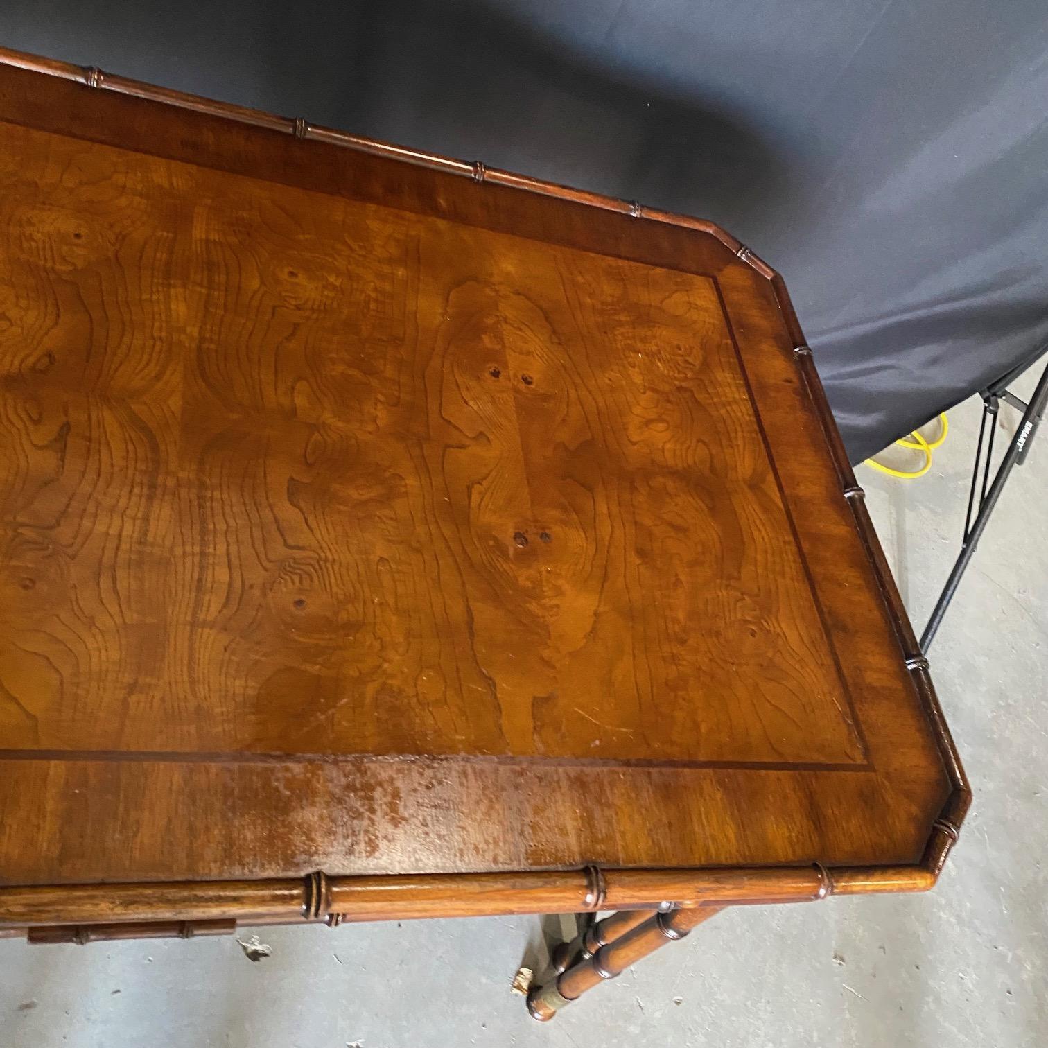 Faux Bamboo Campaign Style Burlwood Desk or Writing Table 13