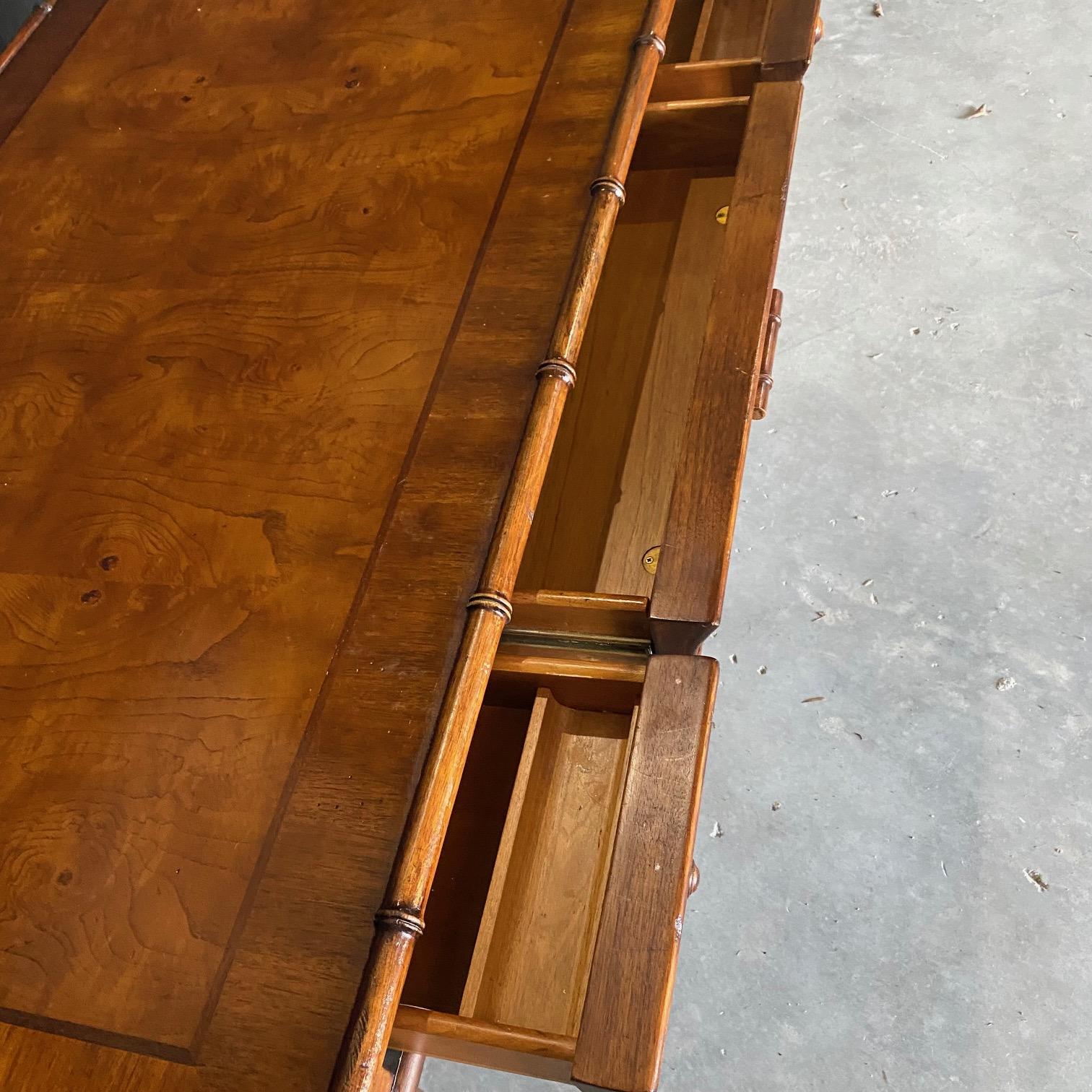 Faux Bamboo Campaign Style Burlwood Desk or Writing Table 14