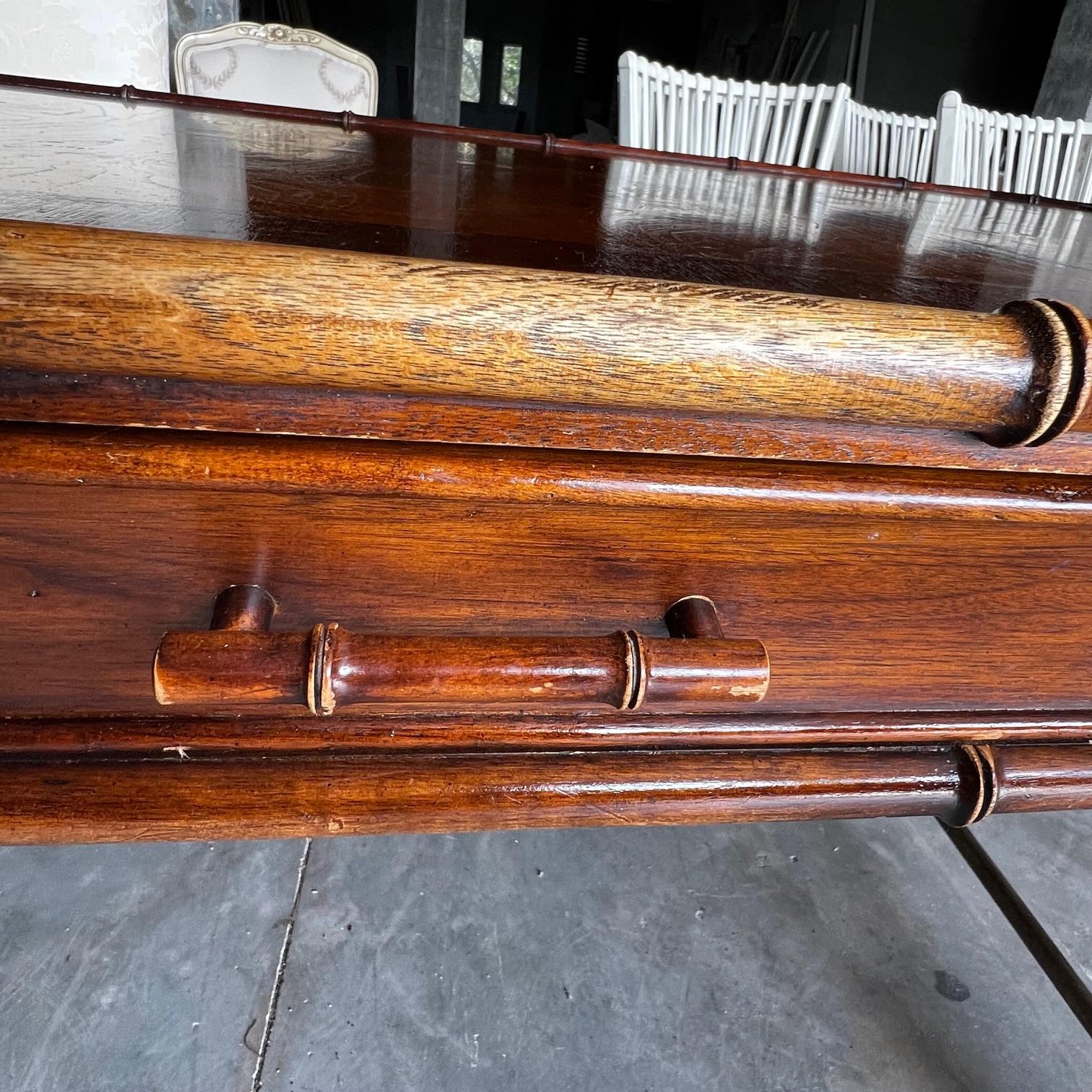 Faux Bamboo Campaign Style Burlwood Desk or Writing Table  In Good Condition For Sale In Hopewell, NJ