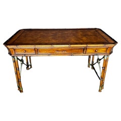 Faux Bamboo Campaign Style Burlwood Desk or Writing Table 