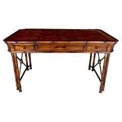 Faux Bamboo Campaign Style Burlwood Desk or Writing Table