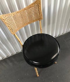 1960s Faux Bamboo Aluminum Side Chair with Patent Leather Seat