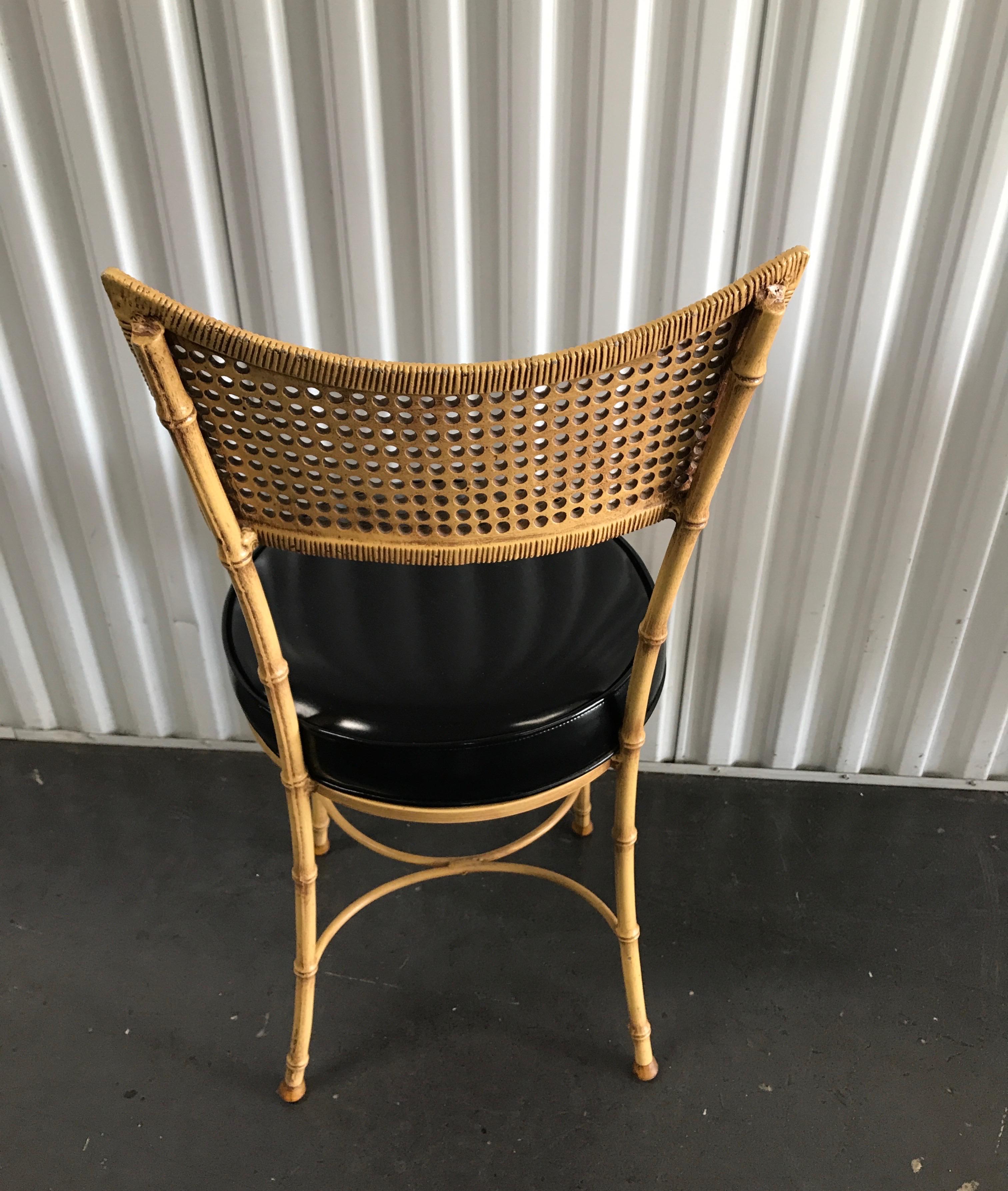 20th Century Faux Bamboo and Cane Aluminum Side Chair For Sale