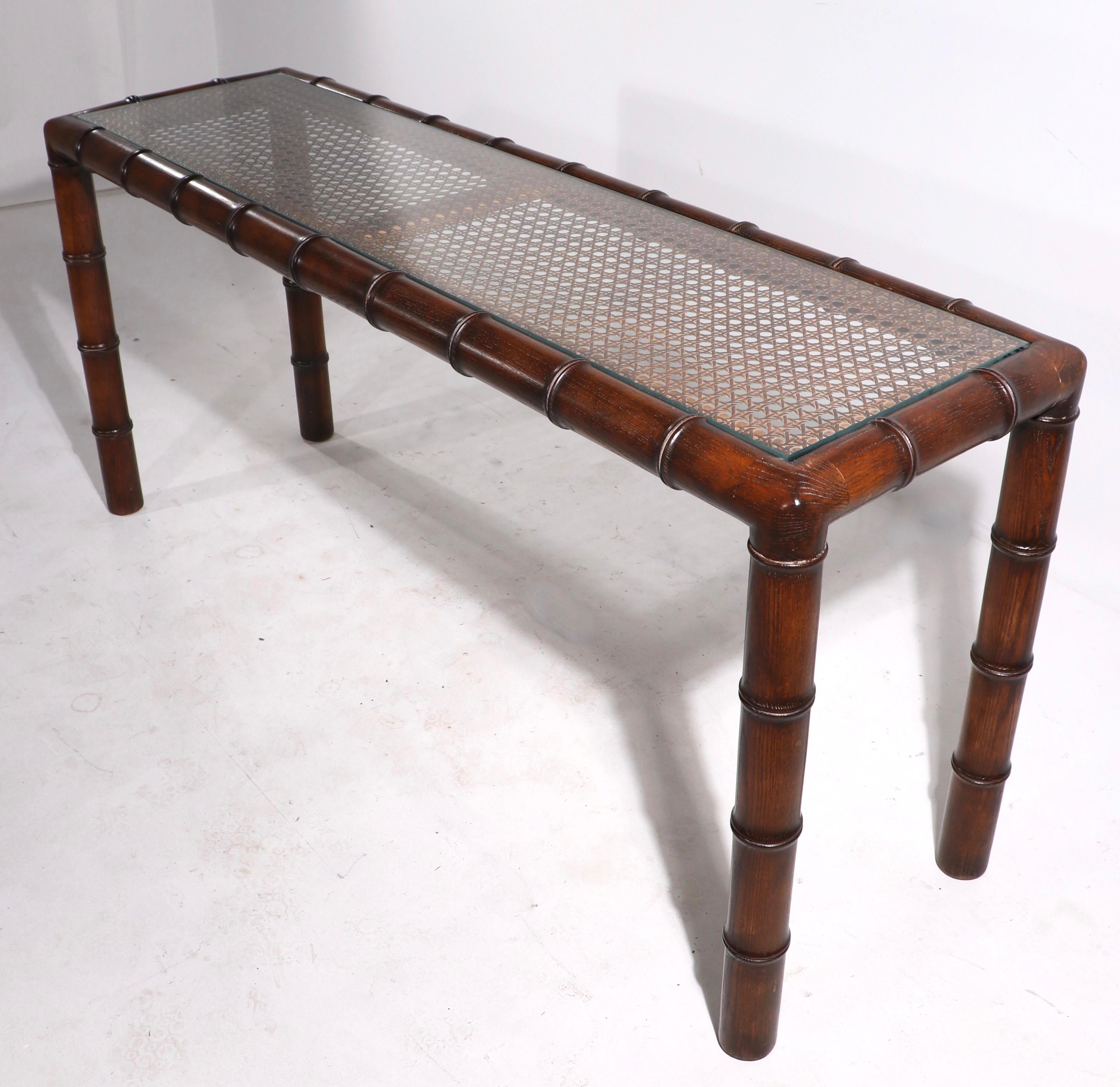 Faux Bamboo Cane and Glass Console Sofa Table 4