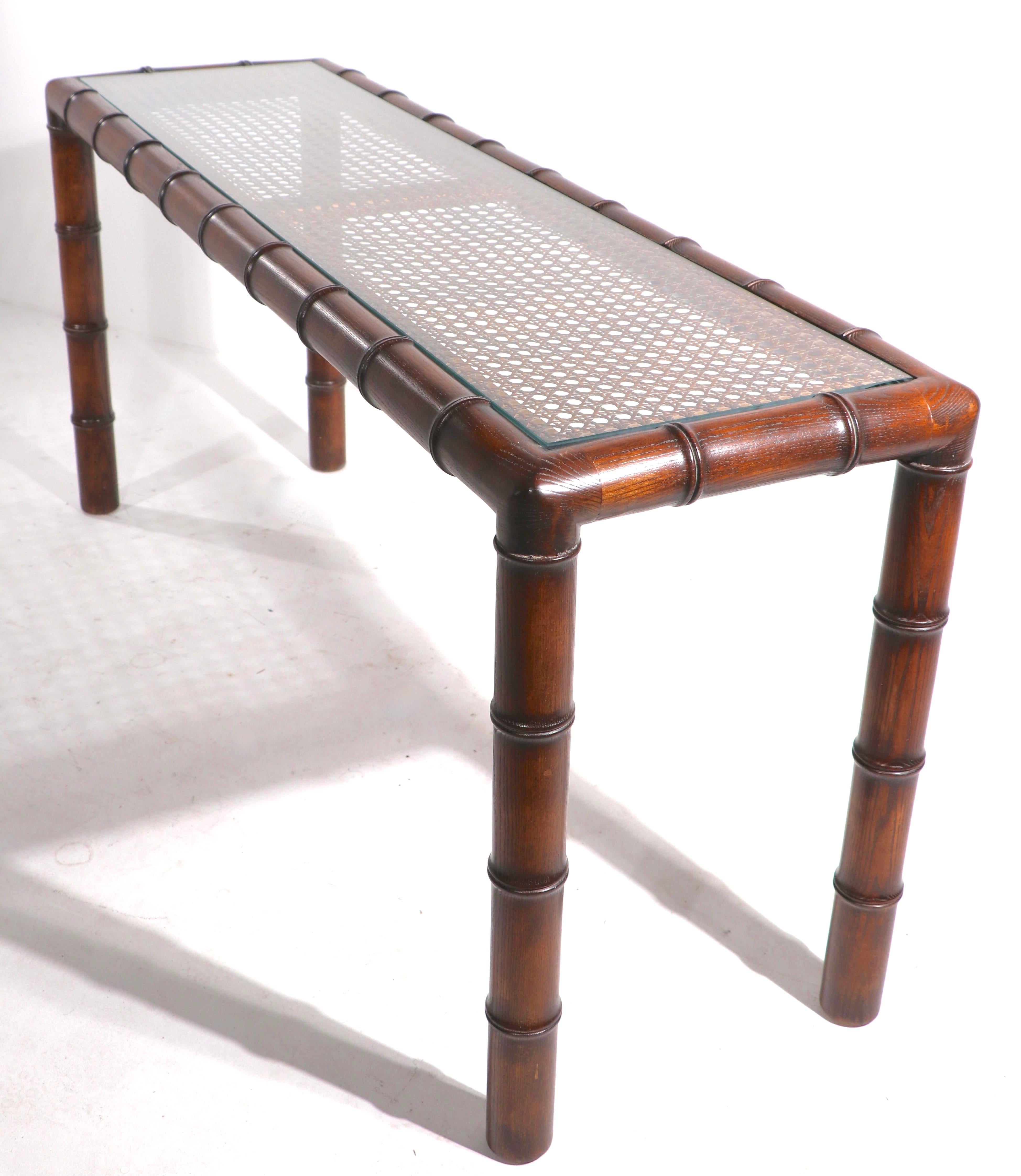 Faux Bamboo Cane and Glass Console Sofa Table 5